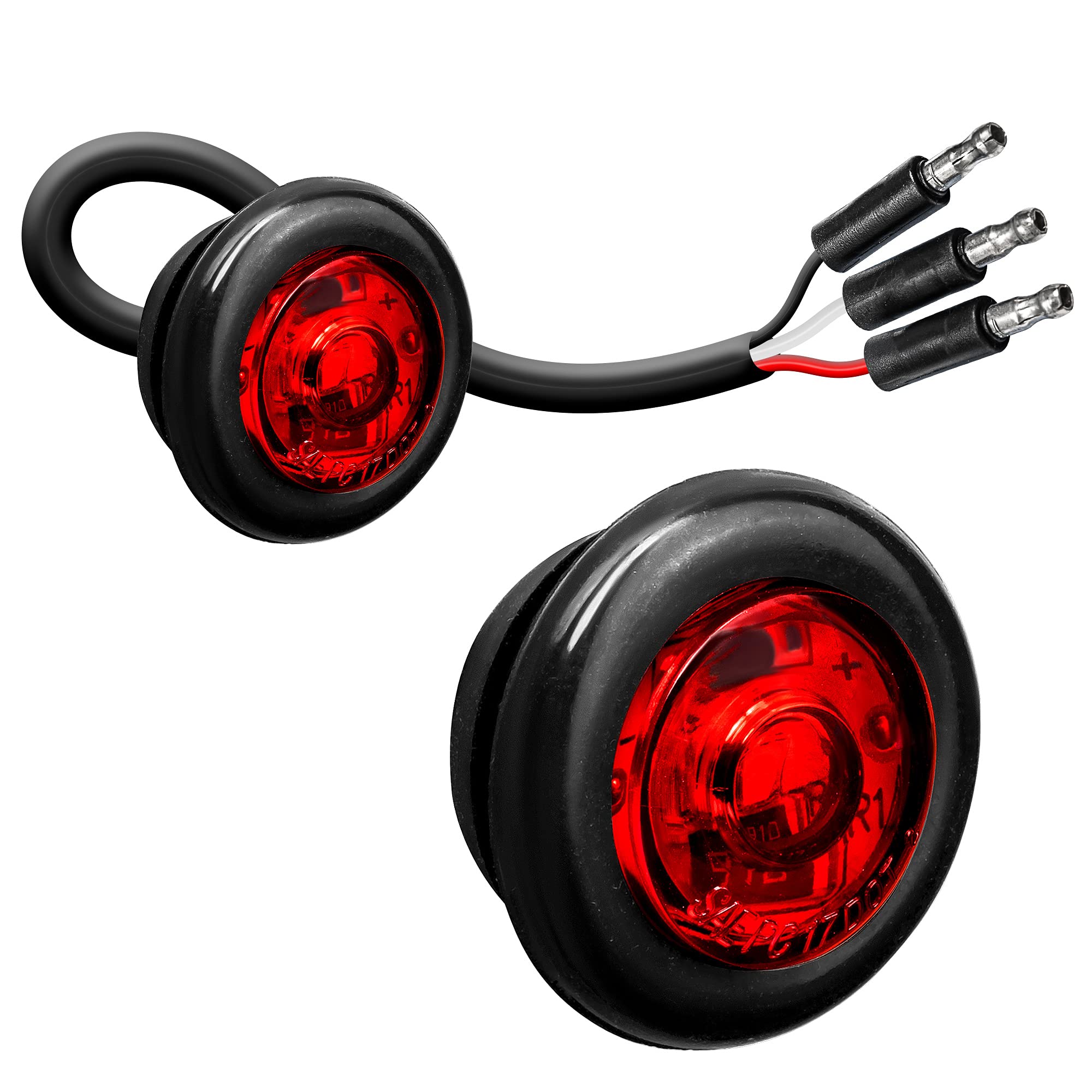 True Mods 2Pc 3/4&quot; Inch Round Red Trailer 12V Led Marker Light [3 Wire/Turn Brake Tail Tbt Lights] [Dot Fmvss 108] [Sae P2Pc] [Semi-Spherical Output] [Ip67 Waterproof] Small Markers For Trailer Truck