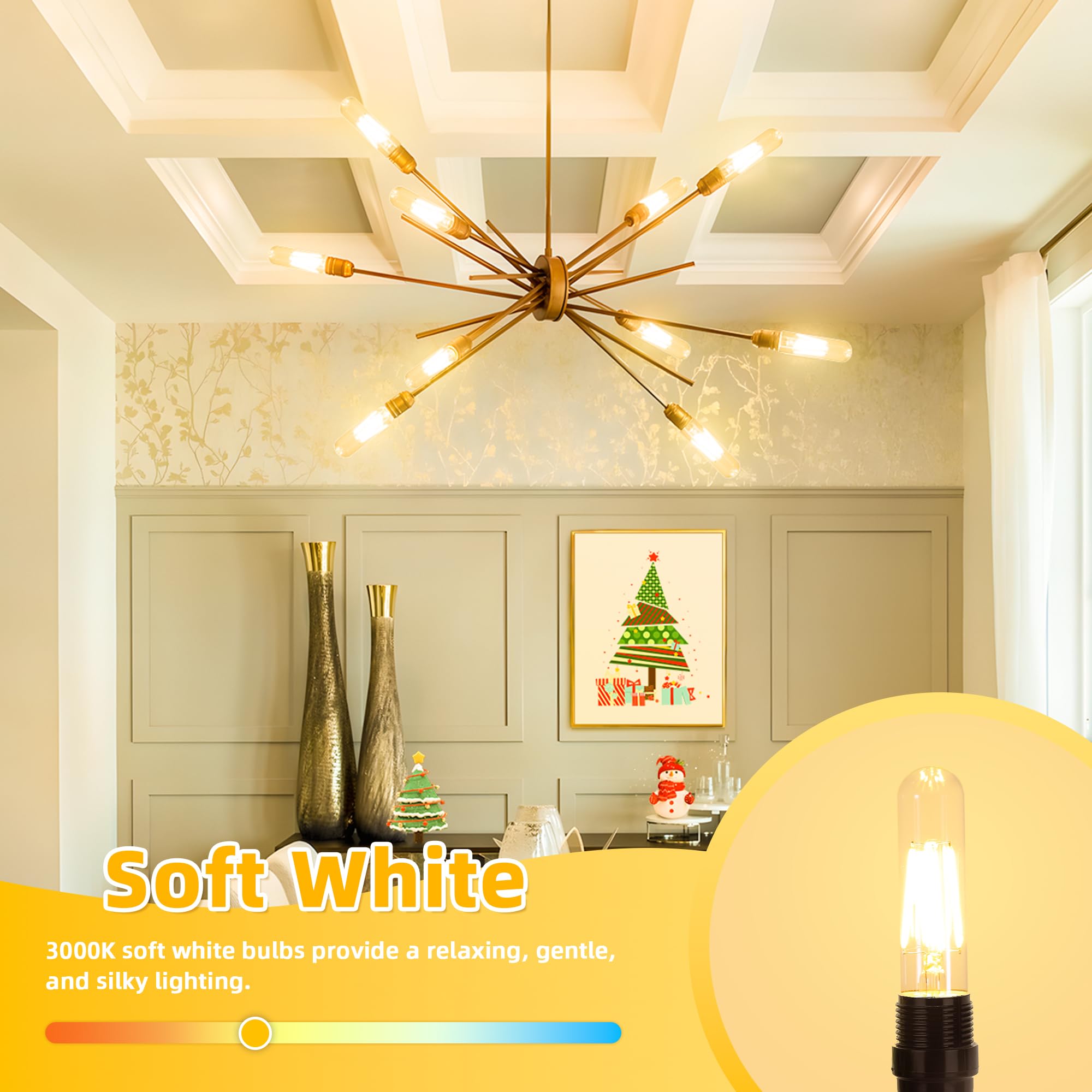 Ggoying Dimmable E26 Led Bulb 60W Equivalent, 600Lm Soft White 3000K E26 Edison Bulbs, 6W Tubular T10 Led Bulb For Rustic Pendan