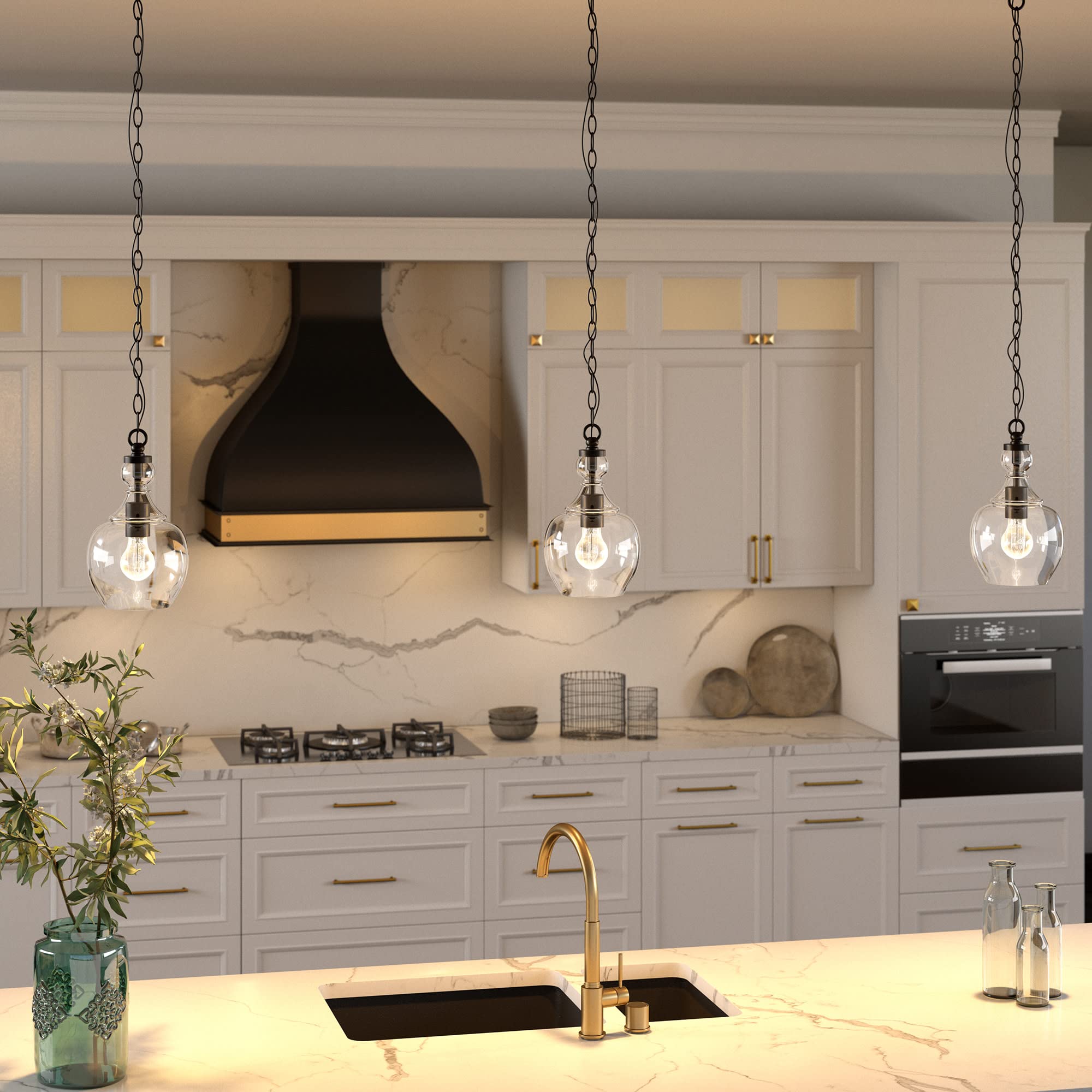 Henn&Hart 7" Pendant Light Fixture, Blackened Bronze/Clear Glass Shade, Model PD1074, Ideal for Kitchen & Living Room