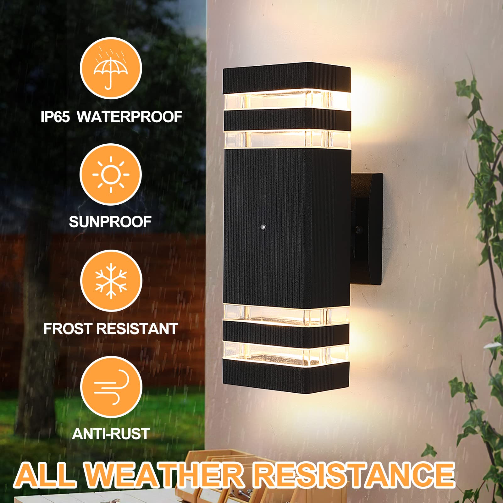 TEBLAMPUE Dusk to Dawn Outdoor Wall Lamps, Waterproof 3000K Warm White, Black, 2 Pack, Aluminum, Model TEBOWLS4