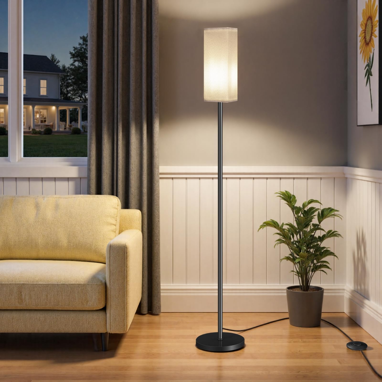 GOEBLESON Floor Lamp, Modern Pole Lamp with Foot Switch, Metal, 64.6in, Black and Yellow, Model Y07LD05, ETL Listed