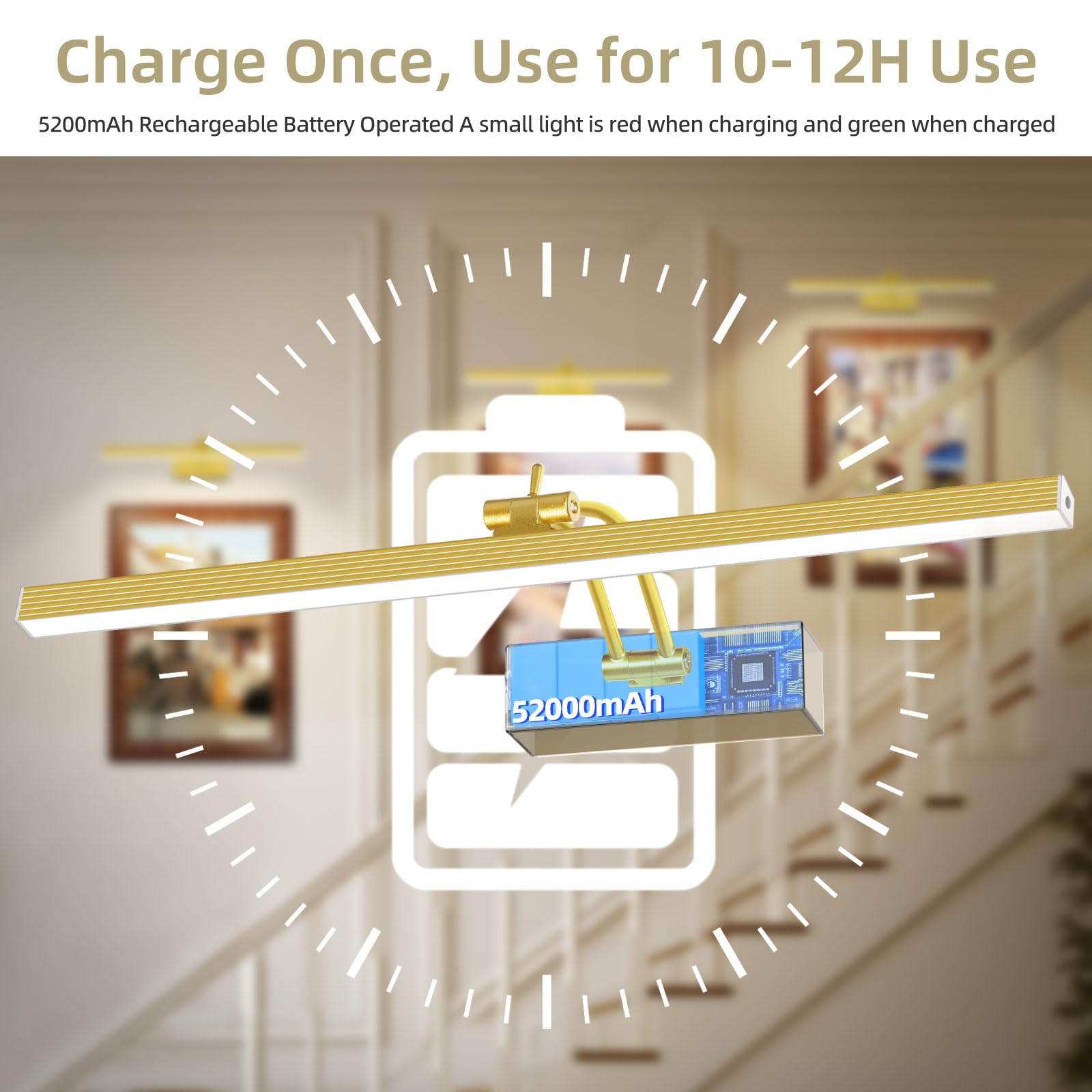 4Pack Rechargeable Picture Light, 5200Mah Brass Battery Operated Picture Lights For Wall With Remote Control, 300Lm 3000K Warm W