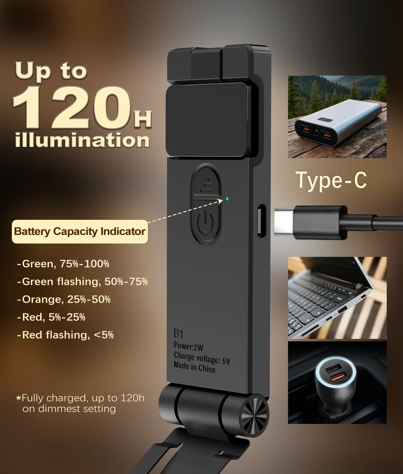 VTIGER USB Rechargeable Reading Light, Foldable Clip-on LED Bookmark Lamp, 3 Amber Colors, 4 Brightness Levels, Gray - Perfect for Book Lovers