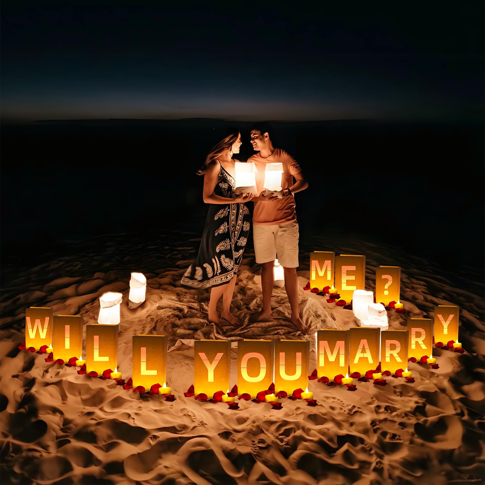Will You Marry Me ? Light Up Letters  Include Light Up Letters  With Tea Lights Candles  Latex Balloons  Aluminum Balloons And Rose Petals  Anniversary And Valentines Day Decorations For Women