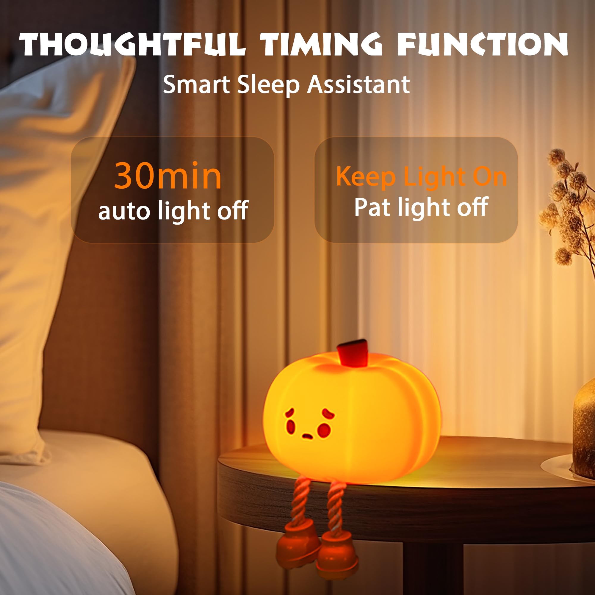 Dylviw Pumpkin Night Light, Cute Led Lamp, Silicone Dimmable Nursery Nightlight For Kids, Silicone Rechargeable Bedside Touch Lamp, Funny Office Desk And Halloween Decor For Woman And Kids