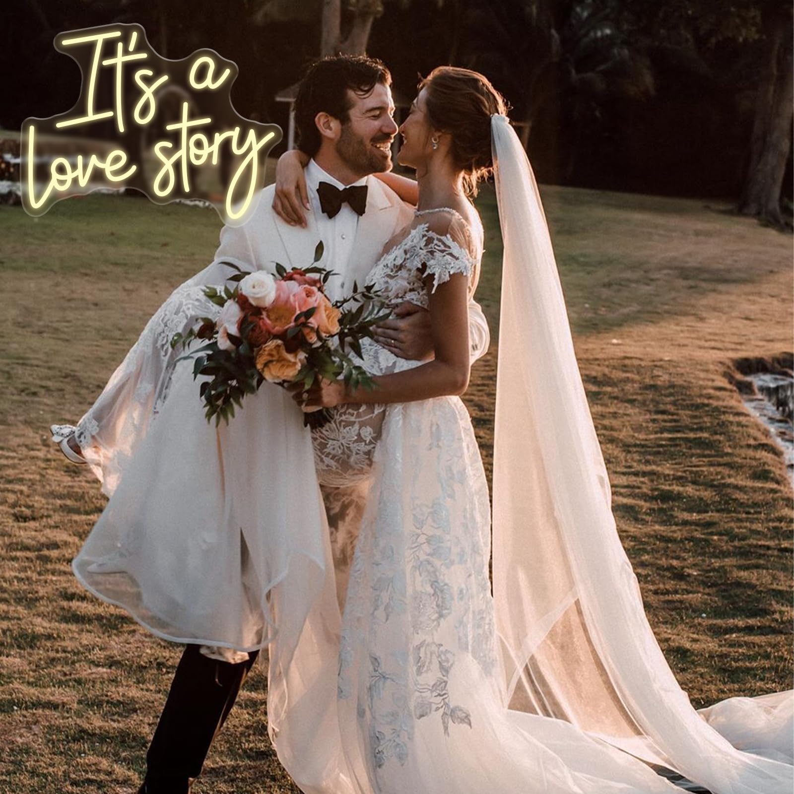 INSNEnN Neon Sign - Its a Love Story - Dimmable Acrylic Light Up Decor - 14.2 x 11 Inches - White