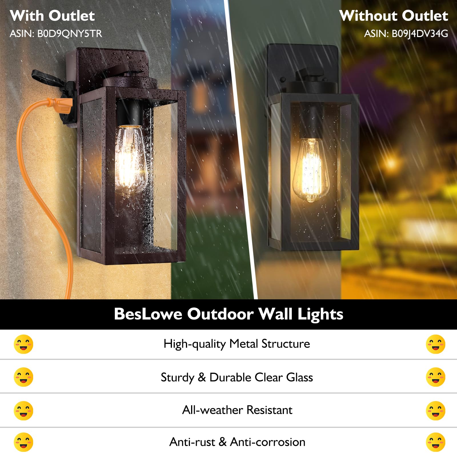 Beslowe 2-Pack Modern Porch Lights - Ul Certified, Waterproof Outdoor Wall Sconces For House, Brown