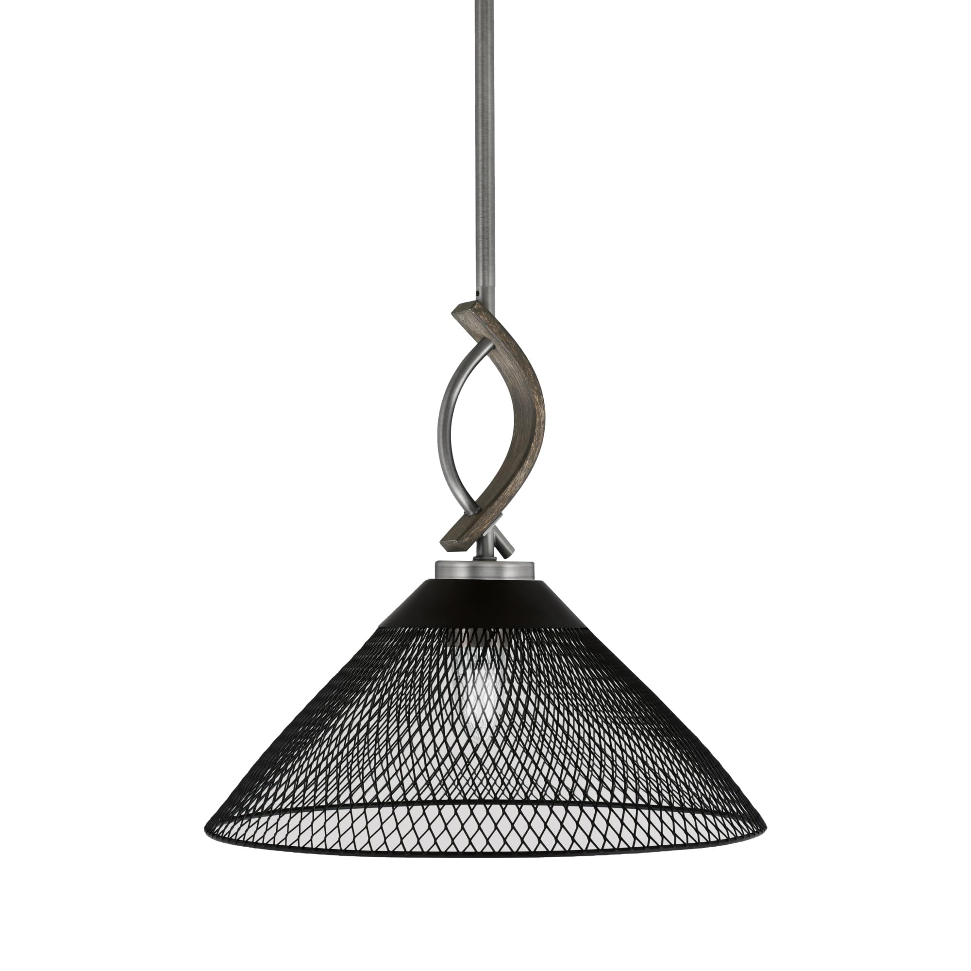 Toltec Lighting Monterey Mini Pendant Light, Graphite & Distressed Wood-Look Metal, 14in Matte Black Cone Shade
