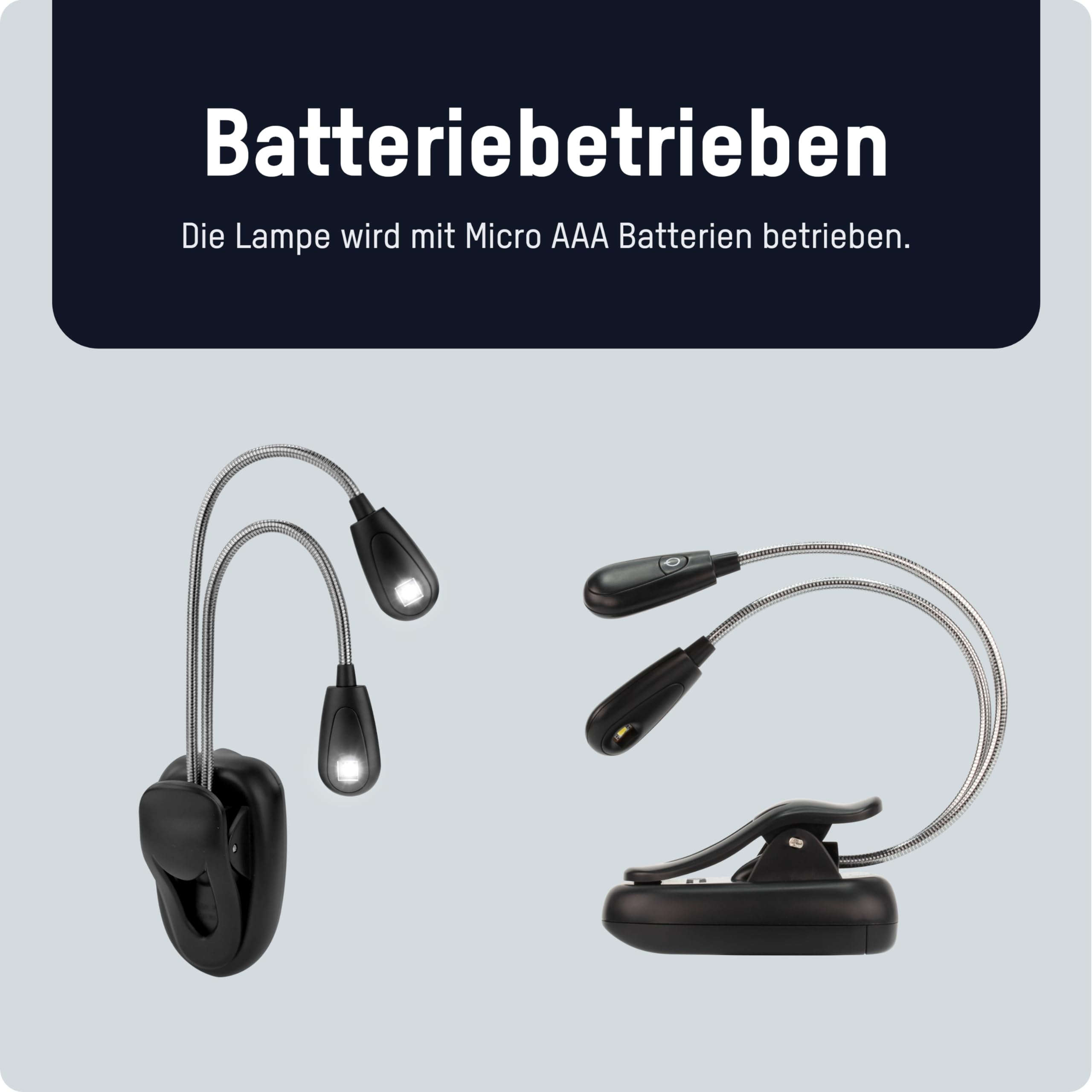 Ansmann TWINFLEX Mini LED Reading Light - 2 Flexible Lamp Heads, Model 1600-0119, Includes Batteries, Ideal for Music Stands