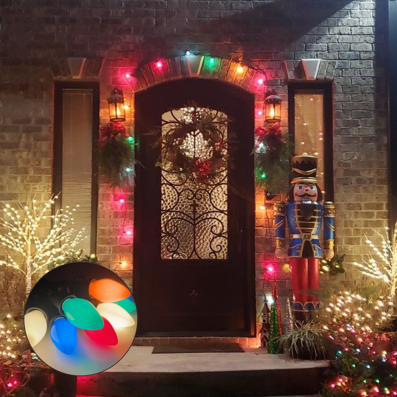 25 Pack C7 Christmas Replacement Bulbs, Multicolor Christmas Bulbs Vintage Ceramic Lights For Indoor Outdoor Patio Christmas Par