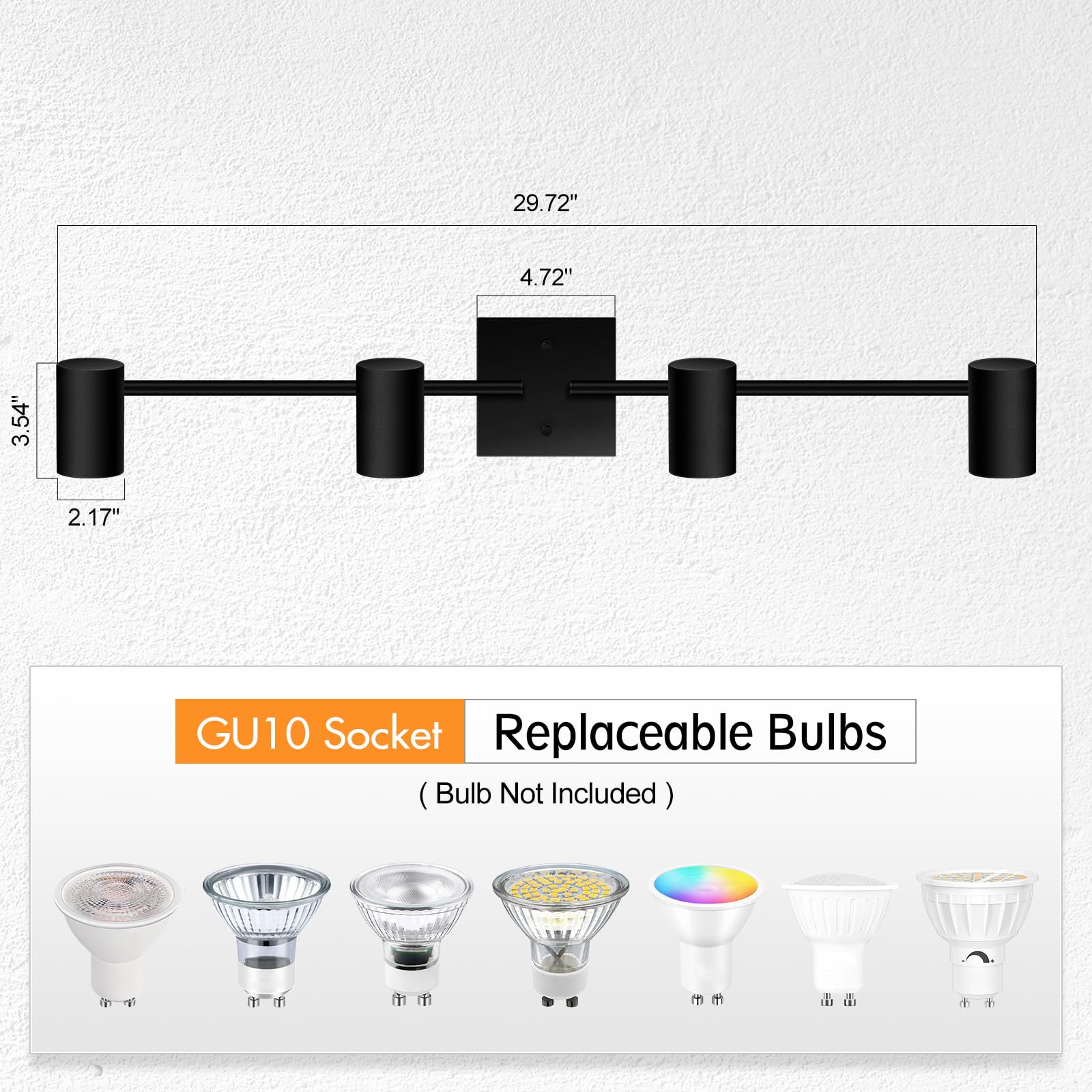 BoostArea 4-Light Track Lighting Kit, Modern Black Metal Ceiling Fixtures, Rotatable Heads, Model C0541