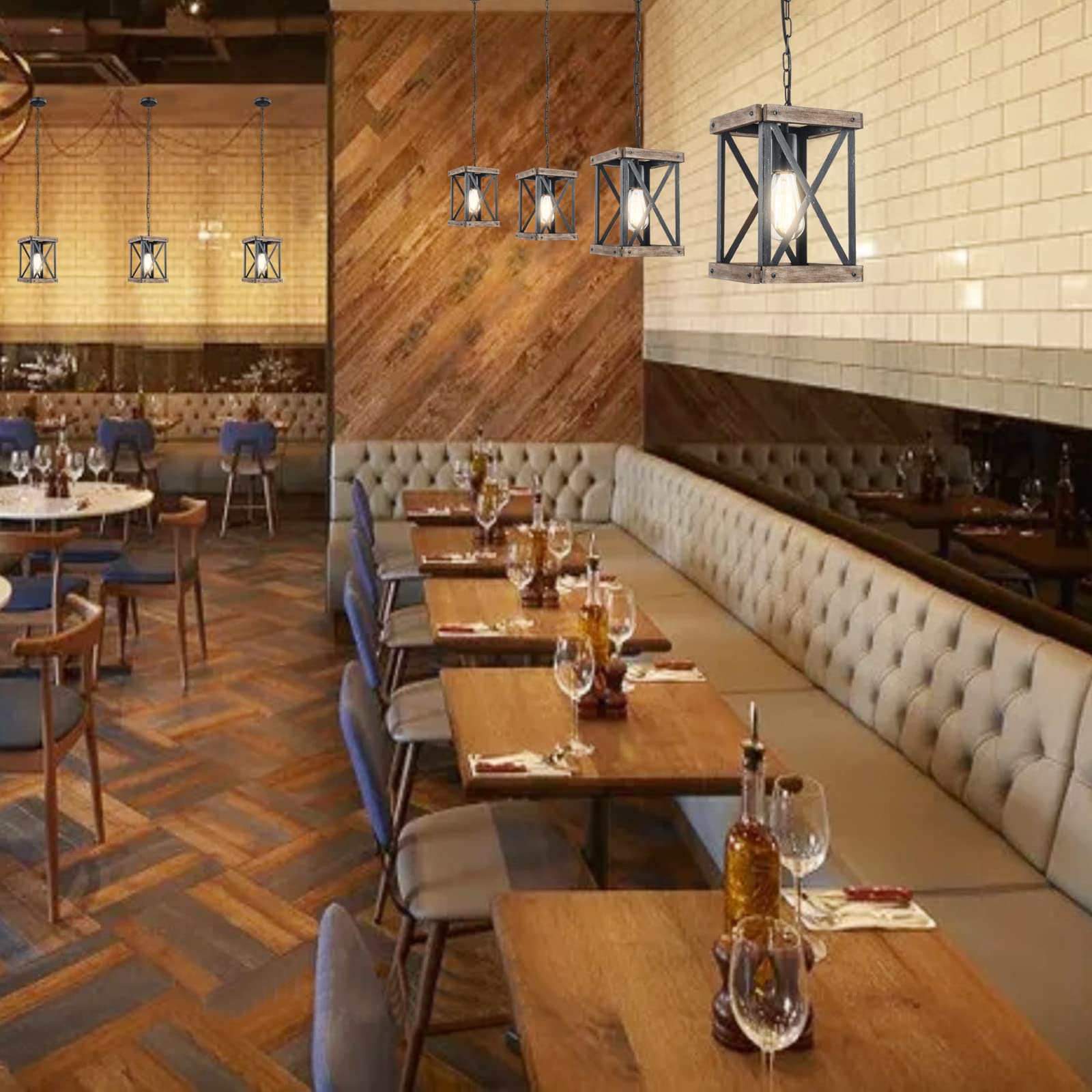 Wochos Farmhouse Pendant Light, Adjustable Metal And Wood Chandelier Light Fixture, Rustic Pendant Lighting For Kitchen Island,