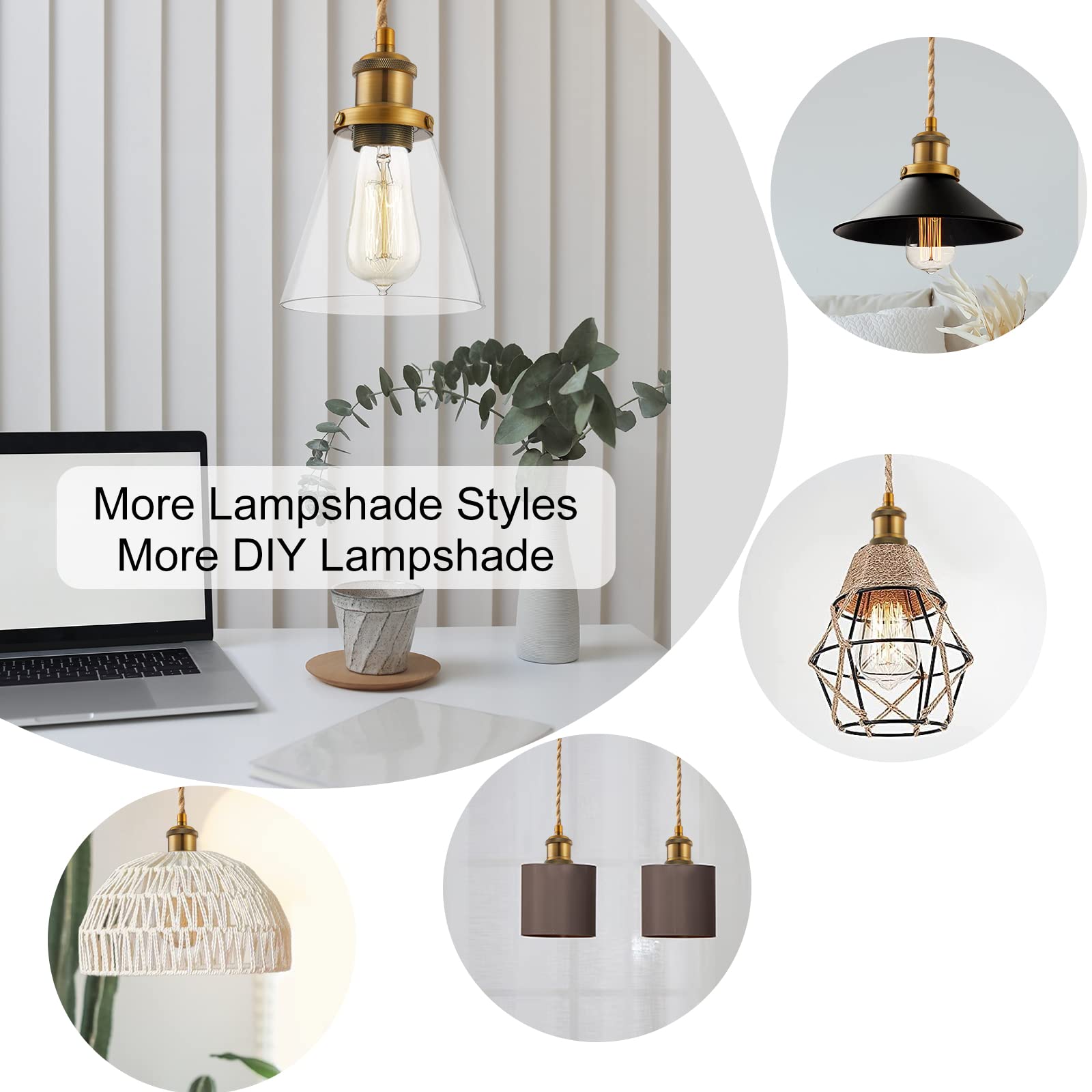 GNOLAK Pendant Light Cord Kit, 15.4ft Industrial E26 Socket, Hemp Rope, Pearl Black, Model CTMSTD, Plug-in with Switch