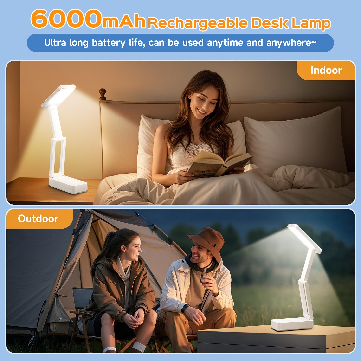 Coolnight Small Desk Lamp, 6000 Mah Rechargeable Desk Lamps, 3 Colors & 15 Brightness Portable Light With Usb Charger, Nail Lamp