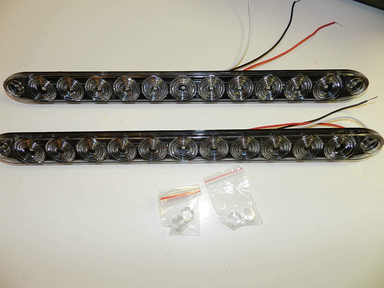 Pair Tecniq 15&quot; Clear Red Multi-Function Stop Turn Tail Marker Trailer Light Led Bar Truck Waterproof Assembled In The Usa