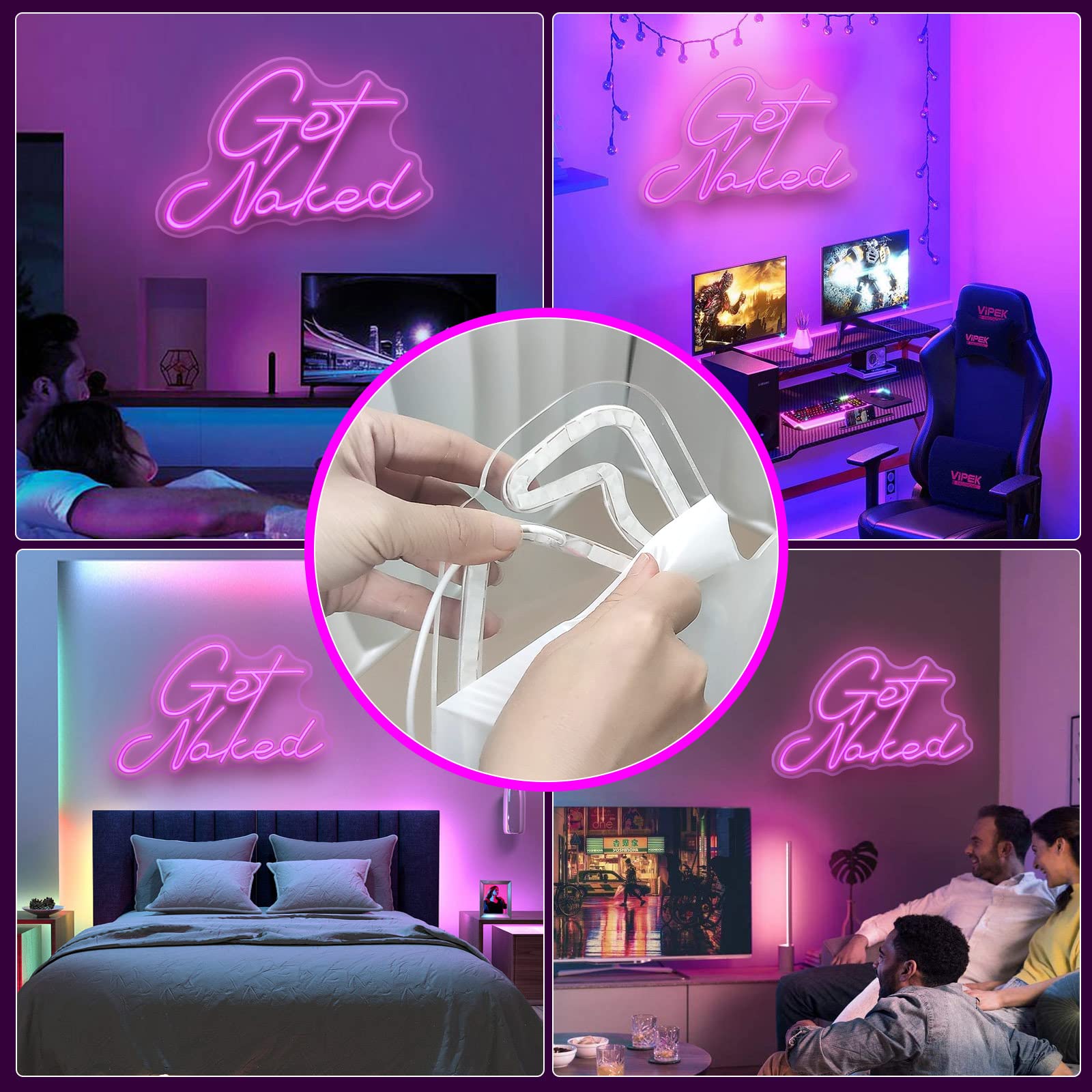 JEDAEMEN Neon LED Light Sign for Wall Decor, USB Powered, Pink, 16.5 x 11.4 inches, Preppy Room Decoration