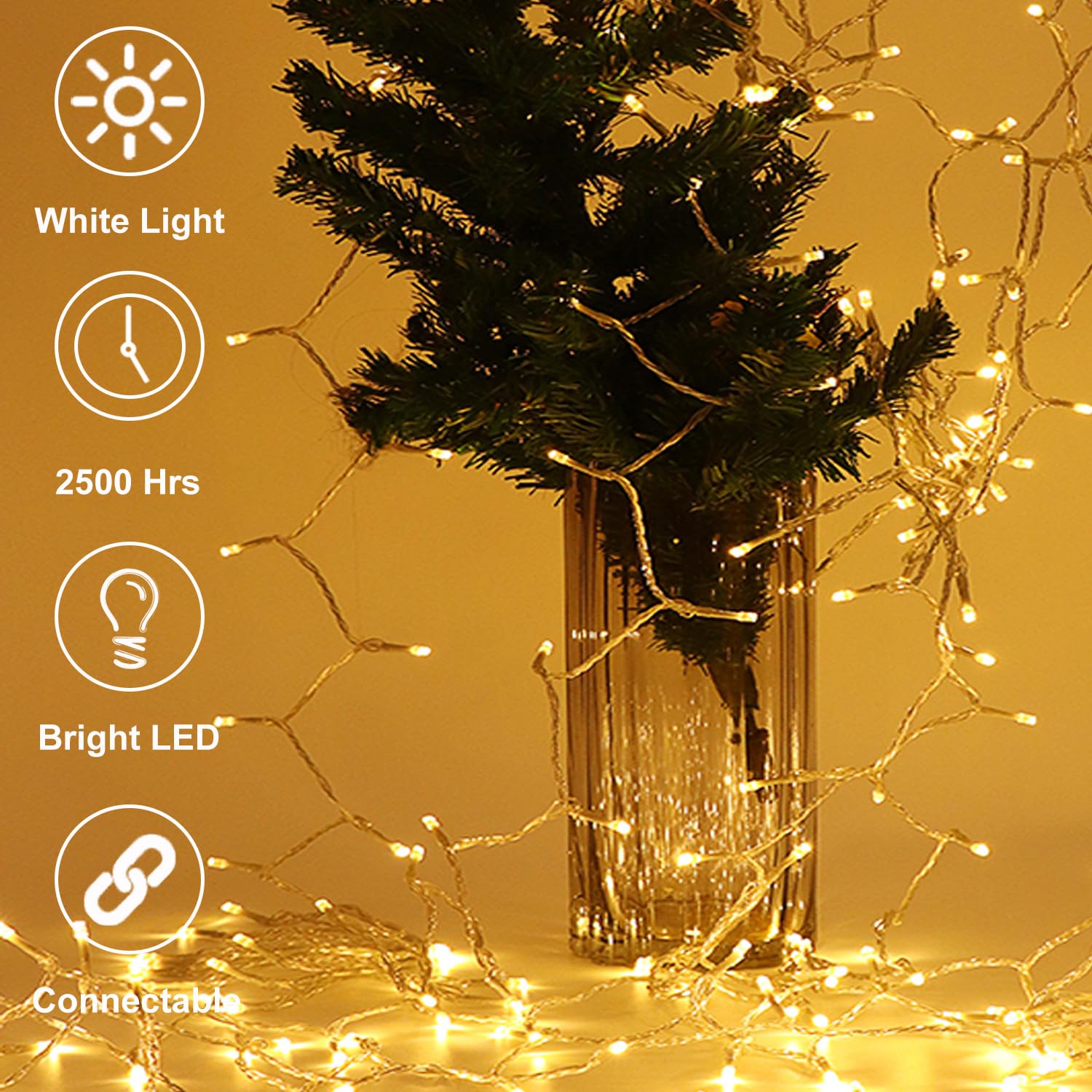 Broulove Christmas Lights 50 Count, 25 Ft Christmas Lights Outdoor & Indoor, Commercial Grade, Heavy Duty White Wire, Warm White