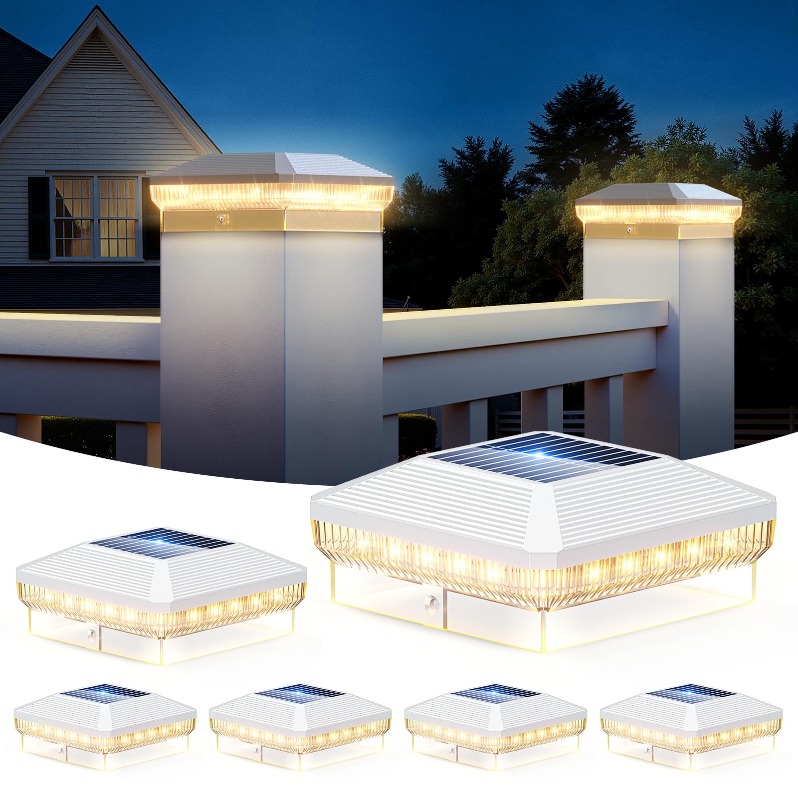 LETMY 6 Pack Solar Post Cap Lights Outdoor  40 Brighter LEDs 4x4 Fence Post Solar Lights Outdoor with 3 Modes  Waterproof Deck Fence Post Cap Light Solar Powered for 3.5x3.5 4x4 Vinyl Wooden Posts