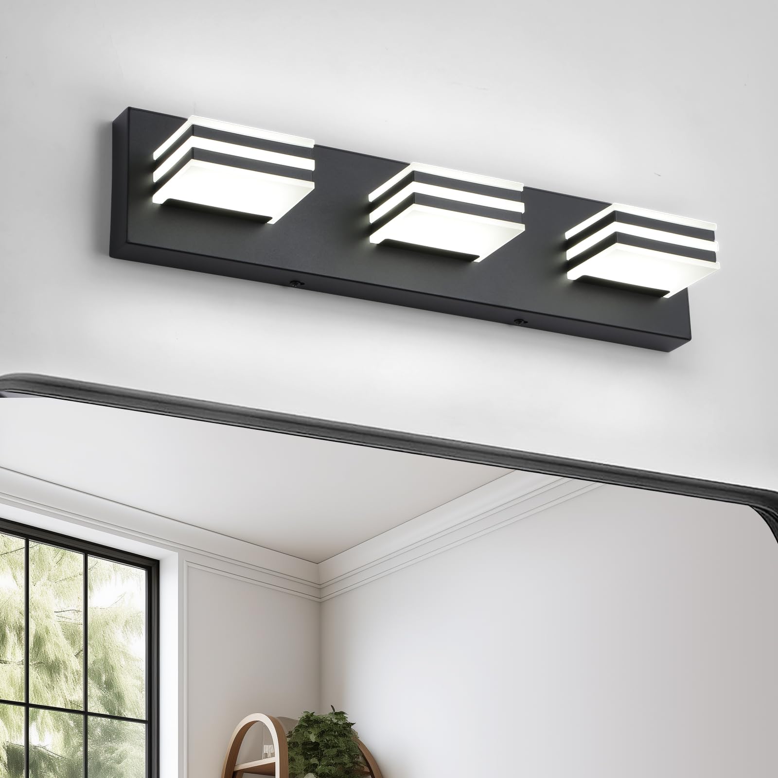 yumcrelect Black Vanity Lights 3-Light Bar 20-Inch Acrylic Bathroom Fixtures Black Model 6210