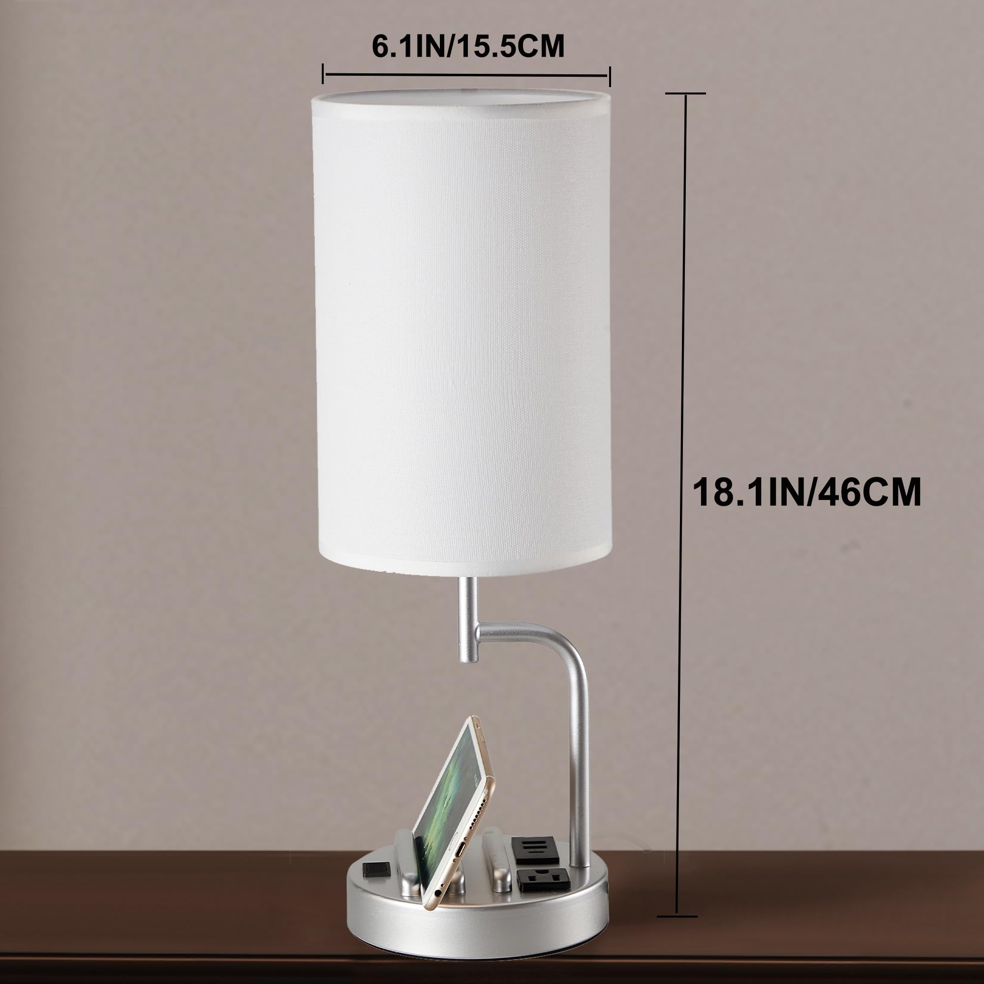 Dreamholder Table Lamp With 3 Usb Charging Ports, Modern Desk Lamp With Ac Outlet And Phone Stands, Perfect Bedside Lamp For Bed