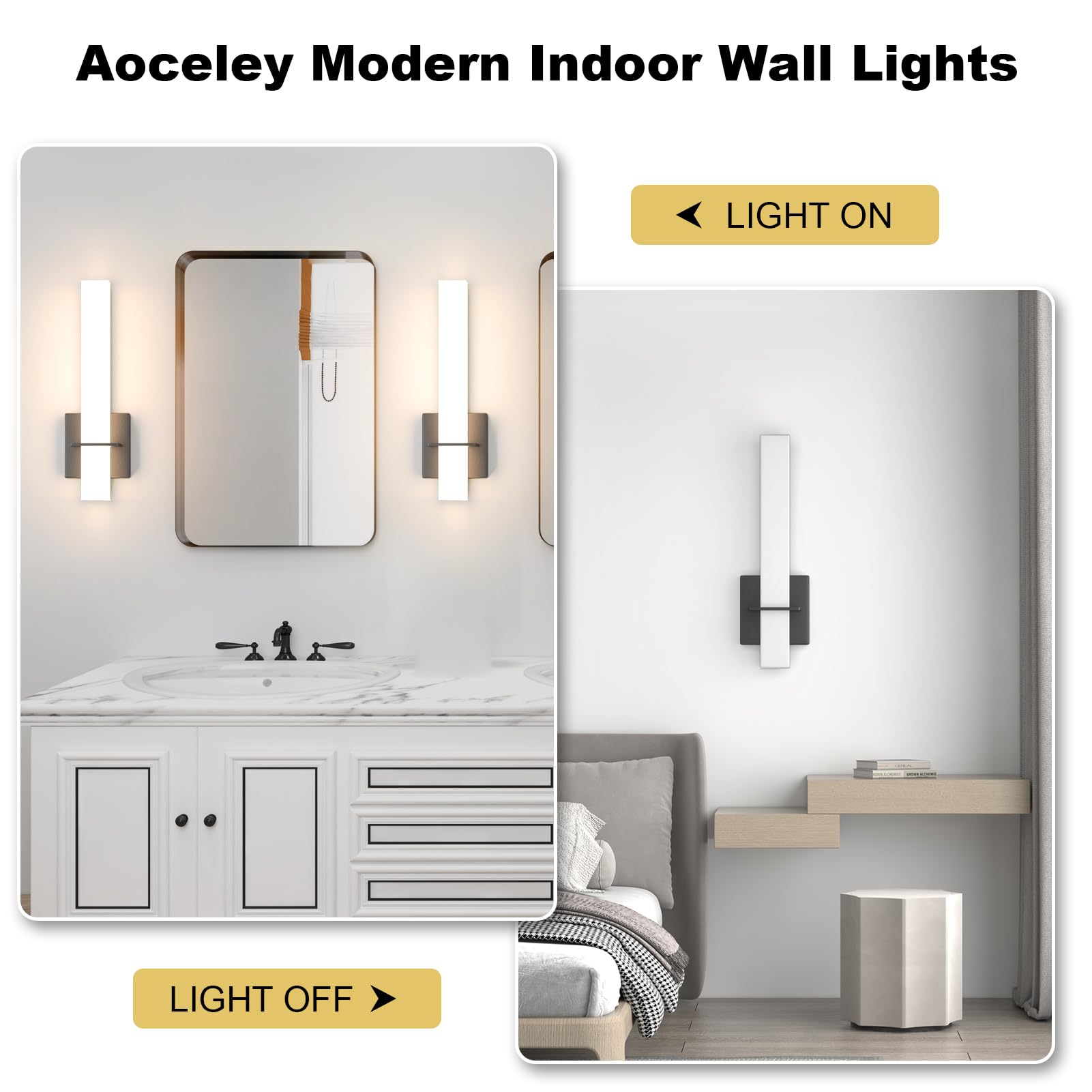 Aoceley LED Wall Sconces Set of Two, 18W Dimmable Acrylic Shade, Hardwired Lighting for Bathroom, Living Room, Black