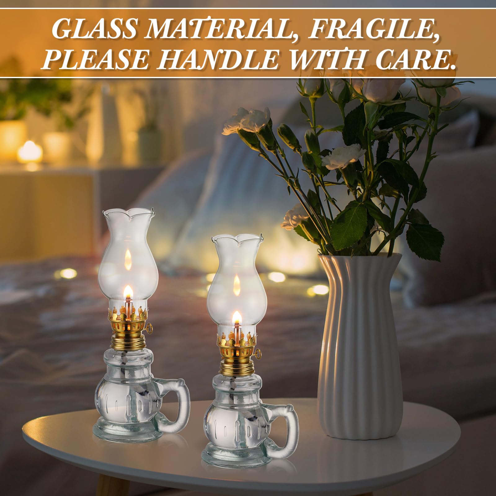 Yexiya Rustic Oil Lamp Lantern - Vintage Glass Kerosene Lamp with Extra Wick, Clear, 2 Pieces for Indoor Home Decor Lighting