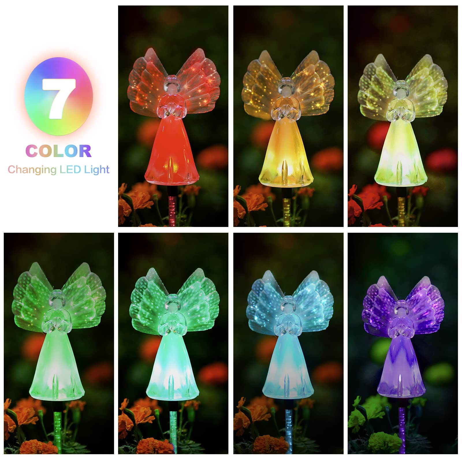 Outdoor Solar Garden Lights,2 Pack Solar Angel Decorative Lights, Ip67 Waterproof Color Changing Led Solar Outdoor Lights,Solar