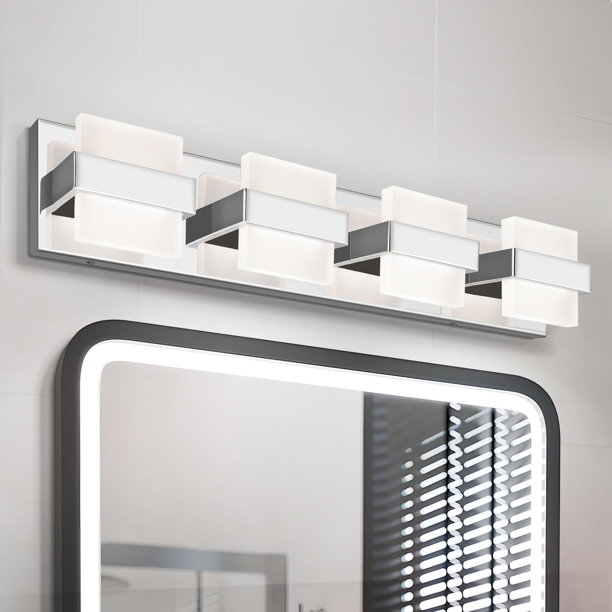 ASD LED Bathroom Vanity Light Fixture, 4-Lights, Dimmable, 2700-6000K, Chrome, Model A-LVF26M-4D23CH