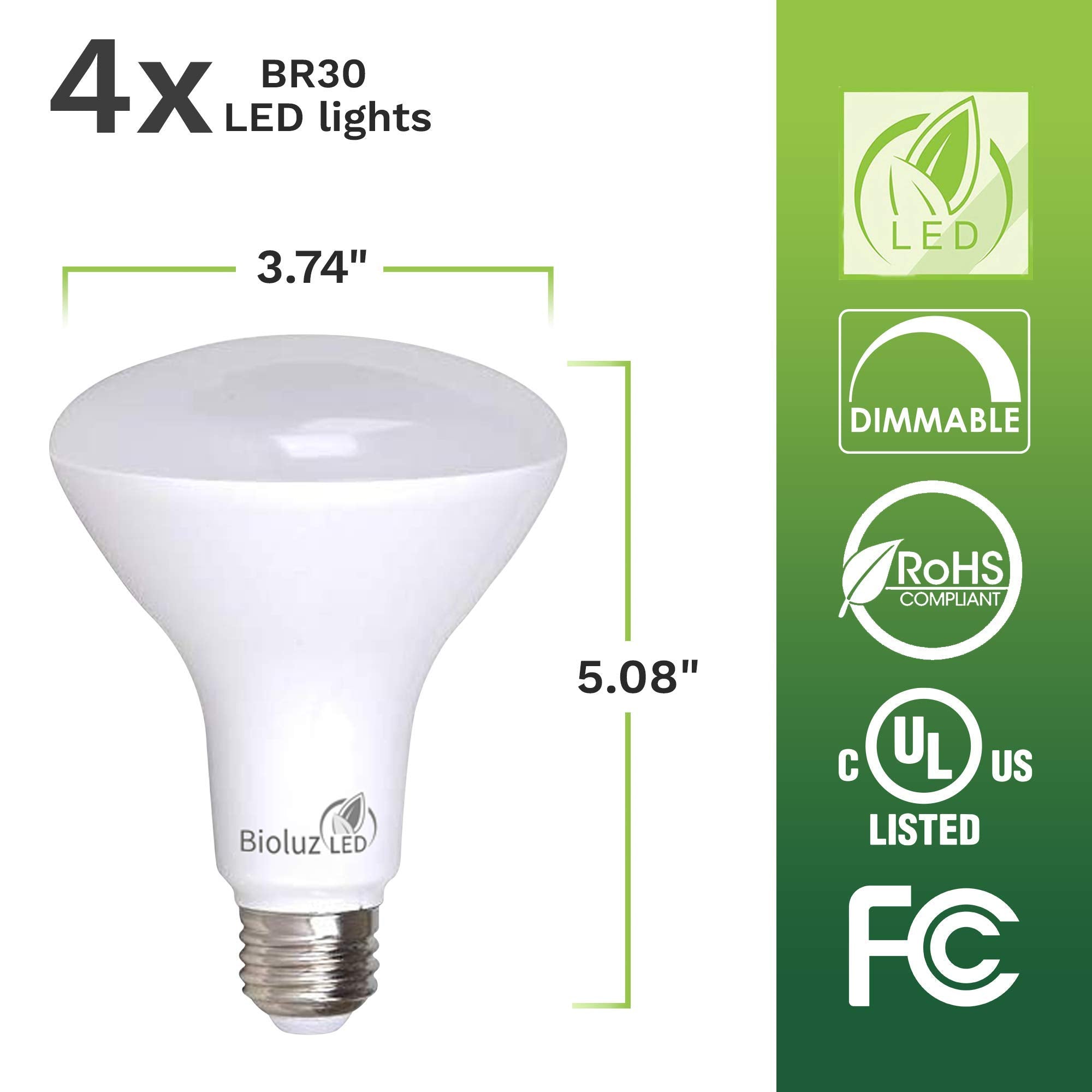 Bioluz LED 10 Pack BR30 LED Bulbs, Indoor Flood Lights 90+ CRI 75W Equivalent uses 9.5W 5000K Daylight 850 Lumens, E26 Base Dimm