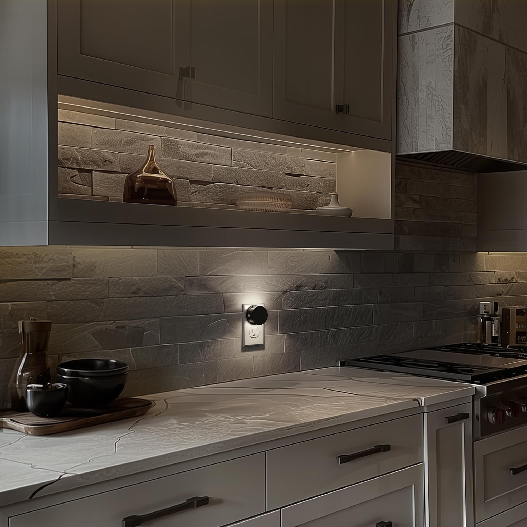 Briignite Night Lights Plug into Wall, Dusk to Dawn Sensor, Brightness Adjustable, 5000K Daylight White, 2 Pack, White - Black Shade