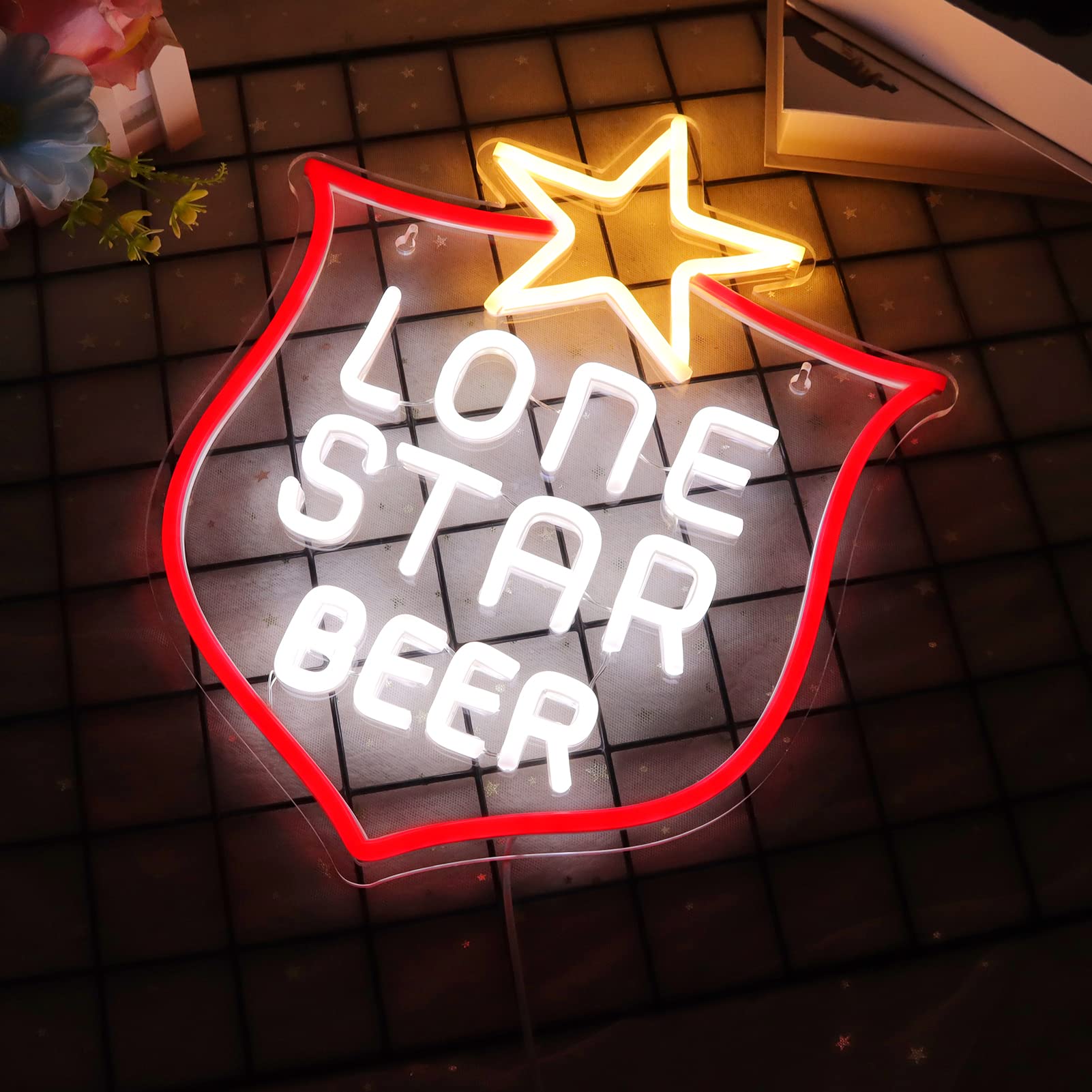 JFLLamp Neon Sign - Lone Star Wall Decor, 15x12.2 Inch, Red/White/Warm White, LED, Suitable for Bedroom, Man Cave, Bar, Restaurant