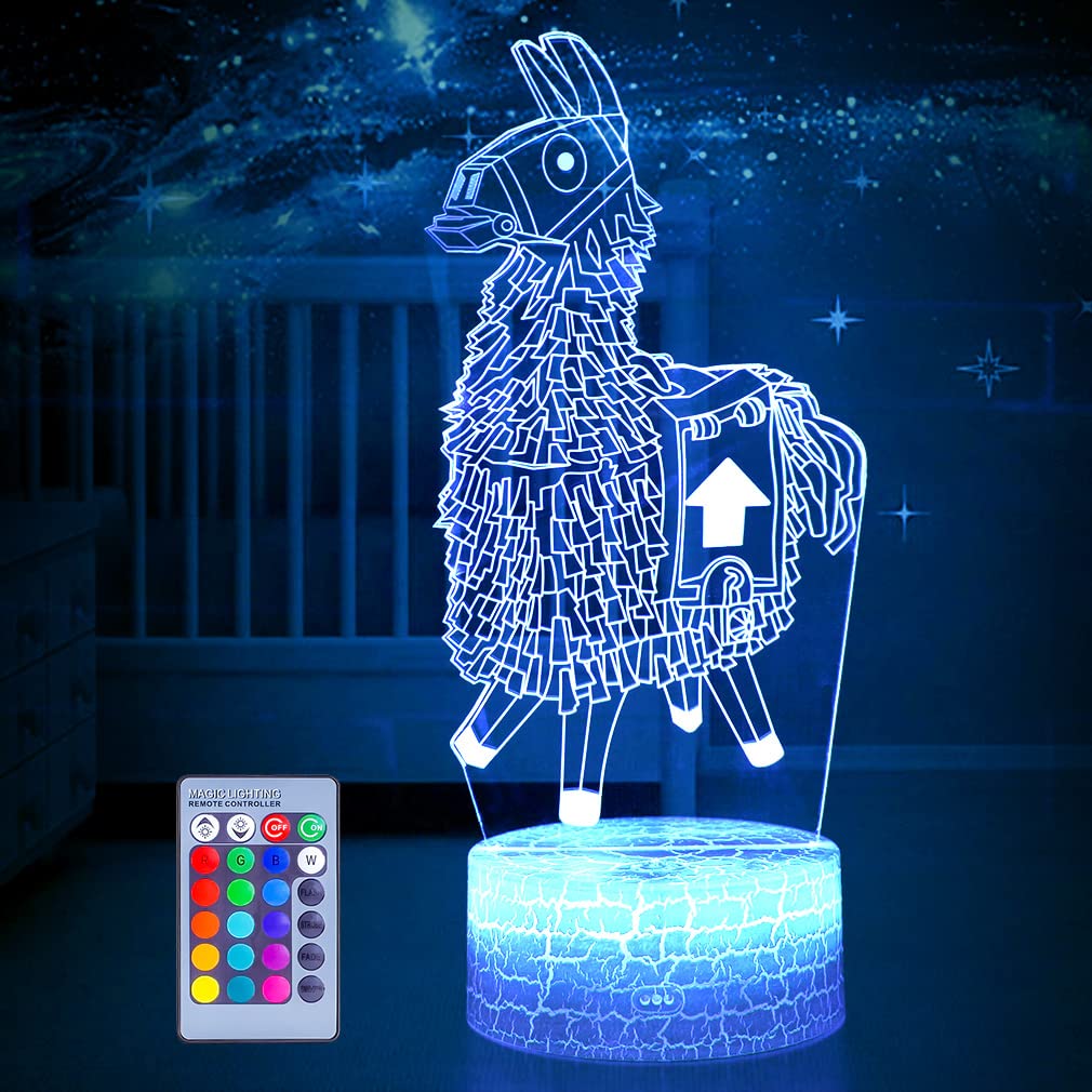 Hoofun 3D Night Light With Remote, 16 Color Changeable Llama Crackle Base, Kids Gift