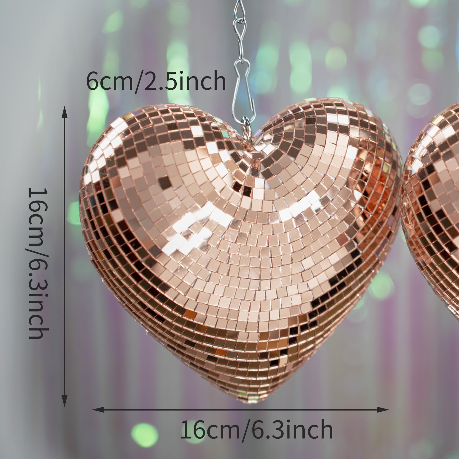 Favation Heart Shaped Disco-Ball - 2 Pack, Rose Gold, 6.3 inch Glass Mirror Balls for Home, Room, Party Decor
