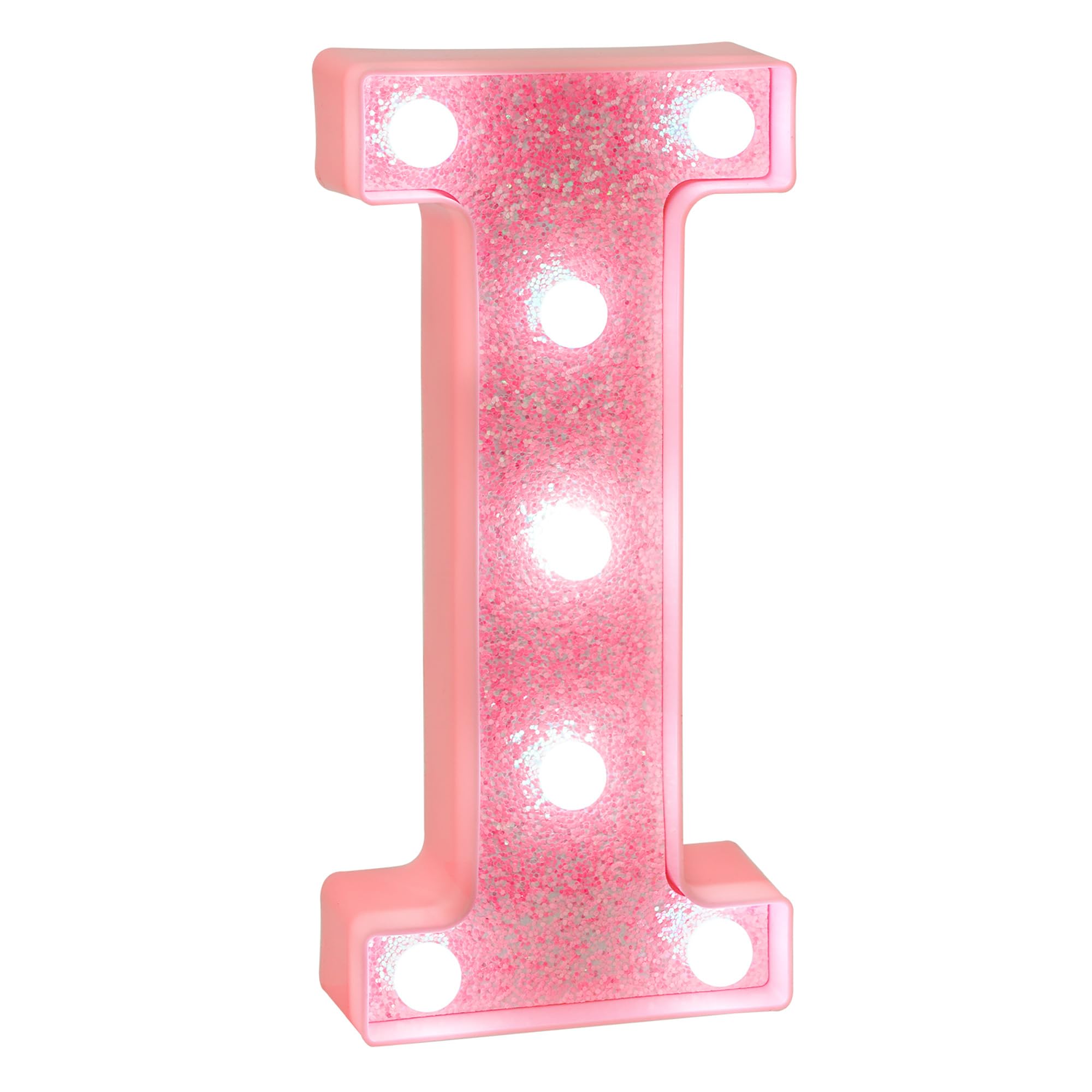 EUFONY Pink Glitter LED Marquee Light Up Letter I with Cool White Lights, Battery-Powered Alphabet Letter Sign for Girls Gift, B
