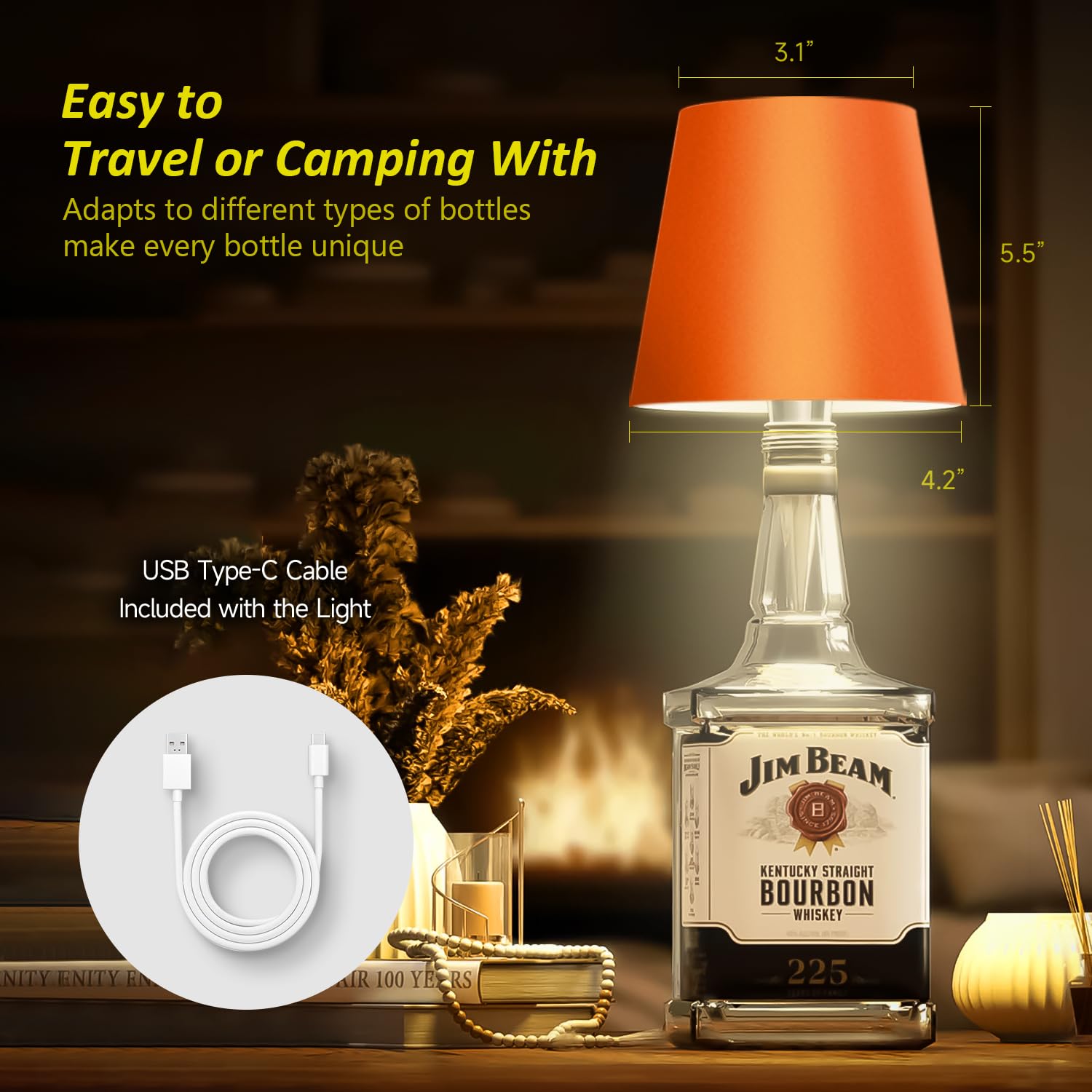 Hoide 2025 New Wireless Bottle Lamp - Led Bottle Lights For Liquor & Wine Bottles, Cordless Lampshade, Whiskey Bottle Top Light,