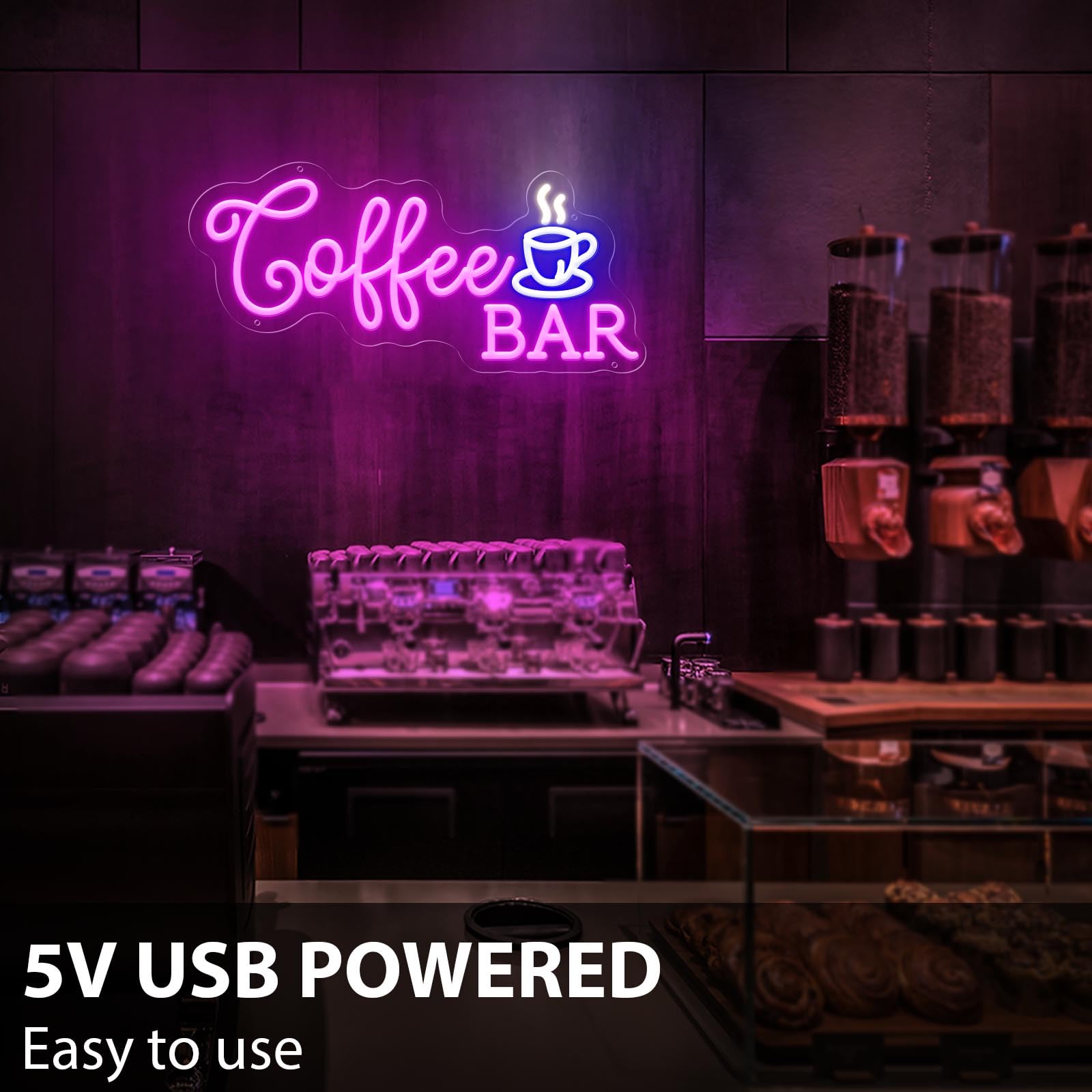 Neon Sign, Dimmable LED Coffee/Bar Sign with Remote, USB Powered for Coffee Bar/Cafe Decor