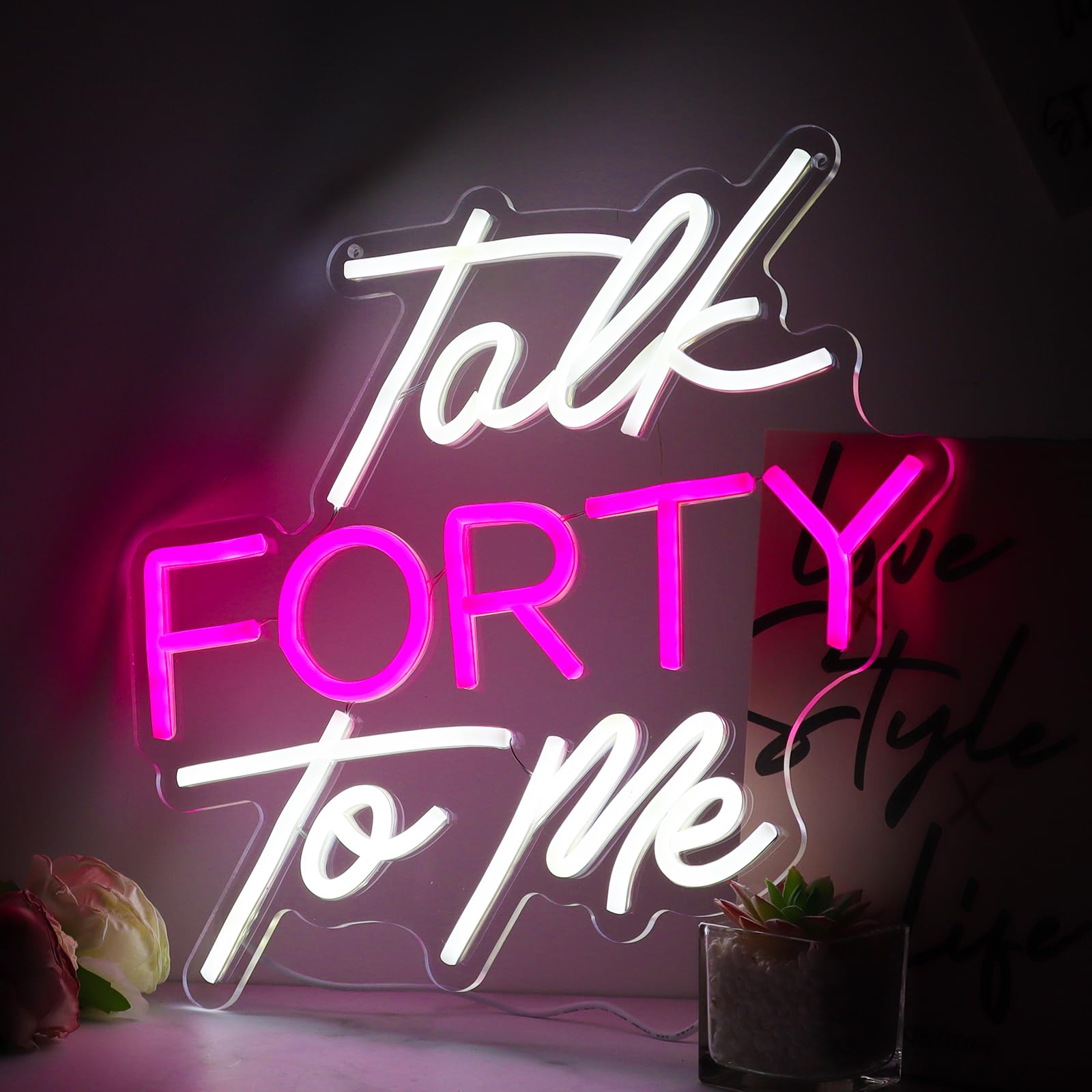 Jesalah LED Neon Sign - Talk Forty To Me - Dimmable 14.2x14.2 inches - B-Pink White - Perfect 40th Birthday Gift and Decor