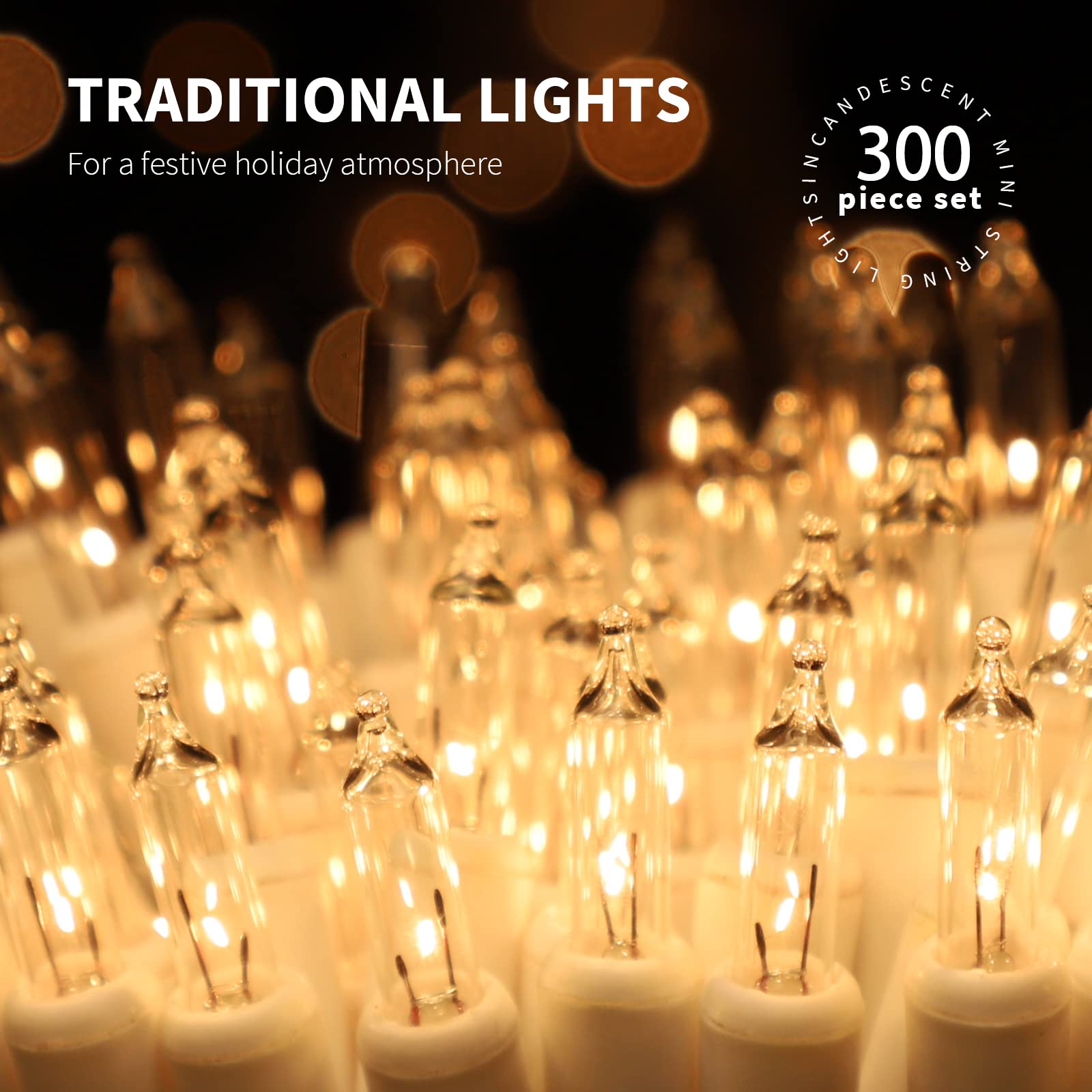 Justpro 300Lights(2*150L) Warm White Extra-Bright With End Connectors Christmas Decorative Lights 19.44M Ul Certified Mini Strin