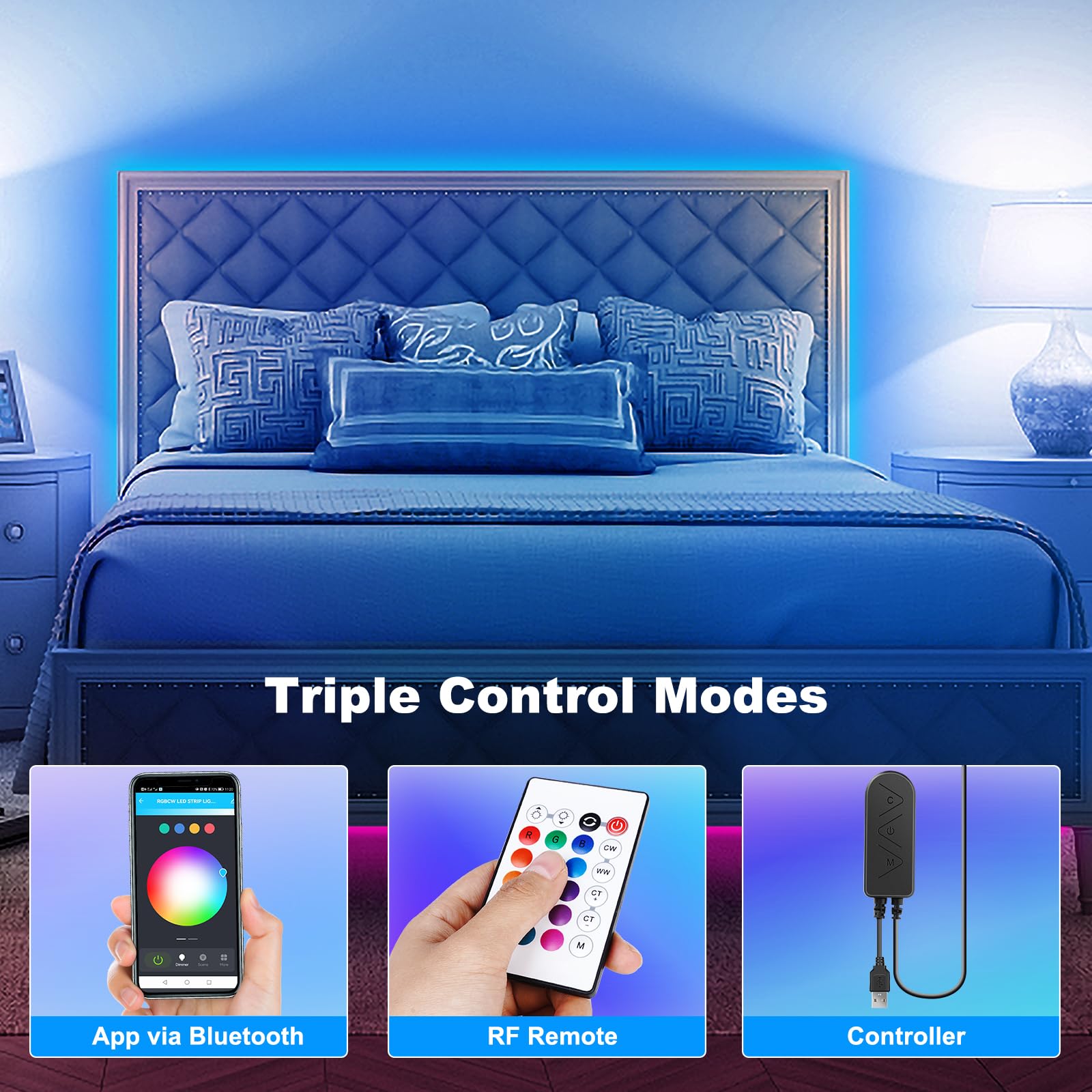 Tatazone Bluetooth RGBWW LED Backlight for 80-85 Inch TV, App Control, RGB+Tunable White, Model LR5005, Multicolor