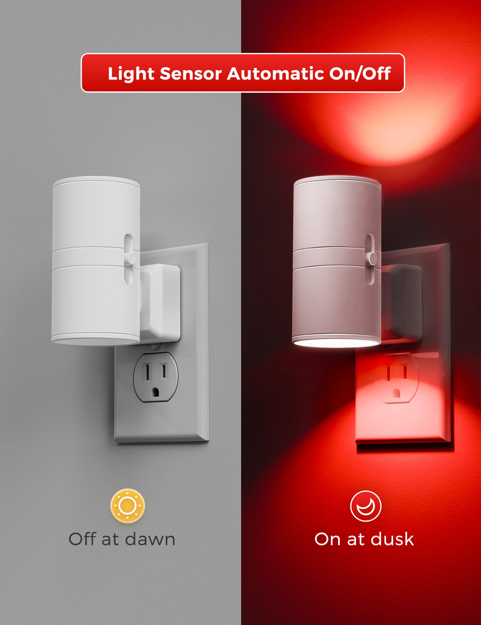 L LOHAS LED Night Light, Red Dimmable Plug-in Light Sensor, 2 Pack, Plastic - GY-063-RE-WH-US-2, Ideal for Bedroom & Holiday Decor