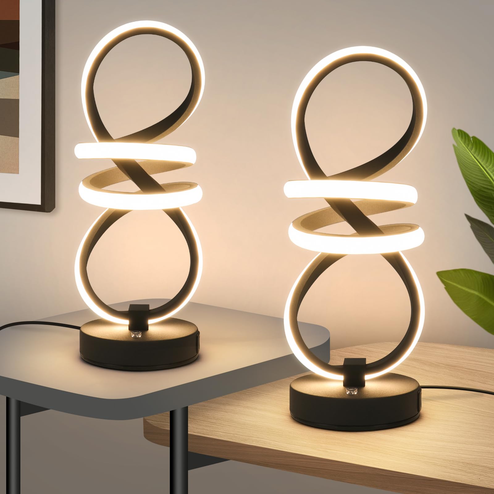 Modern LED Table Lamp, Spiral RGB Table Lamp, Touch Dimmable LED Nightstand Lamp with USB/Type C, 7 Colors & 10 Light Modes Beds