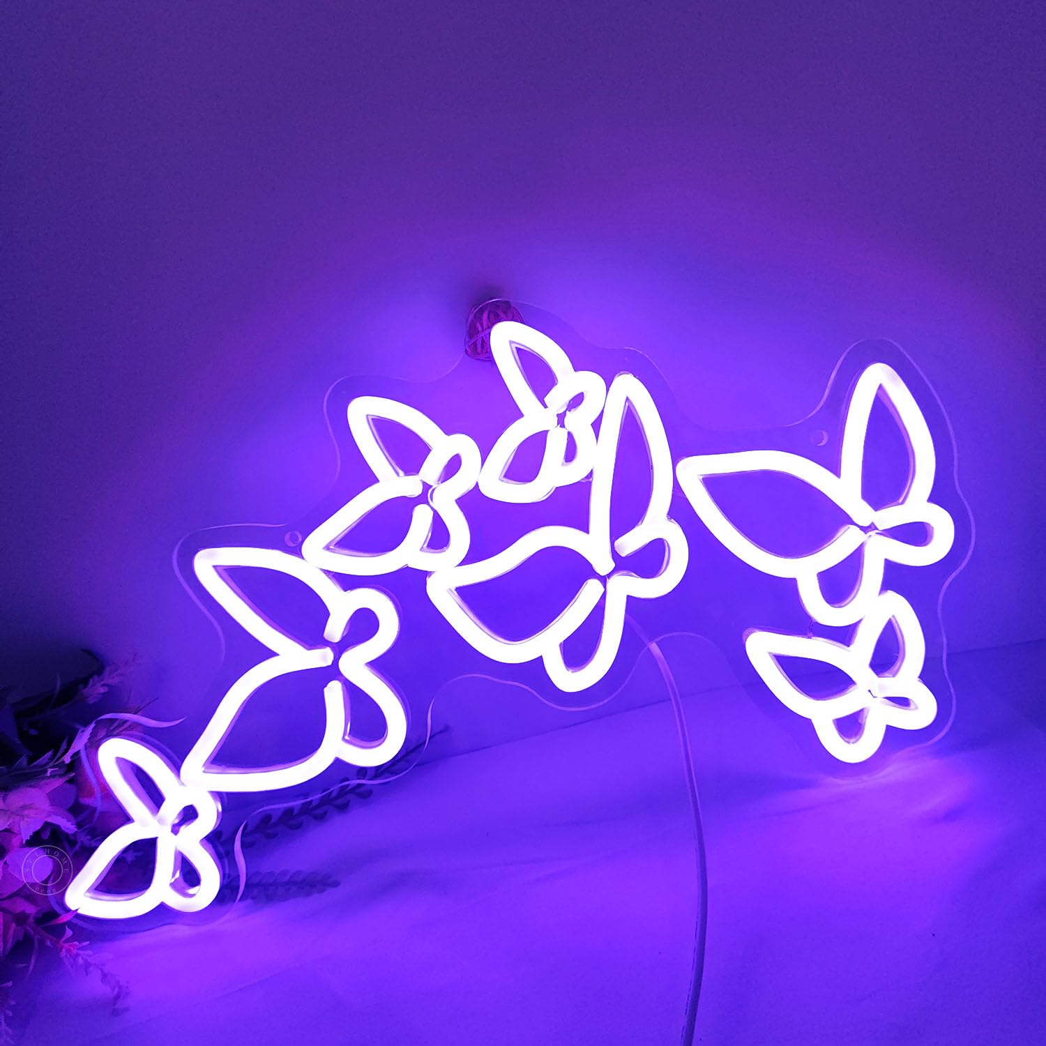 SYLHOME Purple Butterfly LED Neon Light Sign - 16.5" x 8.9" Acrylic Decor for Girls Bedroom, Kids Room, Weddings, and Parties
