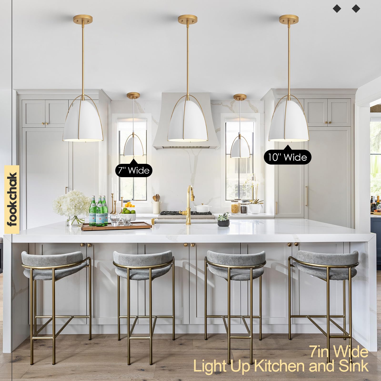 FookChak 10in Dome Pendant Light - 1-Light Kitchen Fixture, White Egg-Shaped, E26, Ideal for Dining Room & Bar