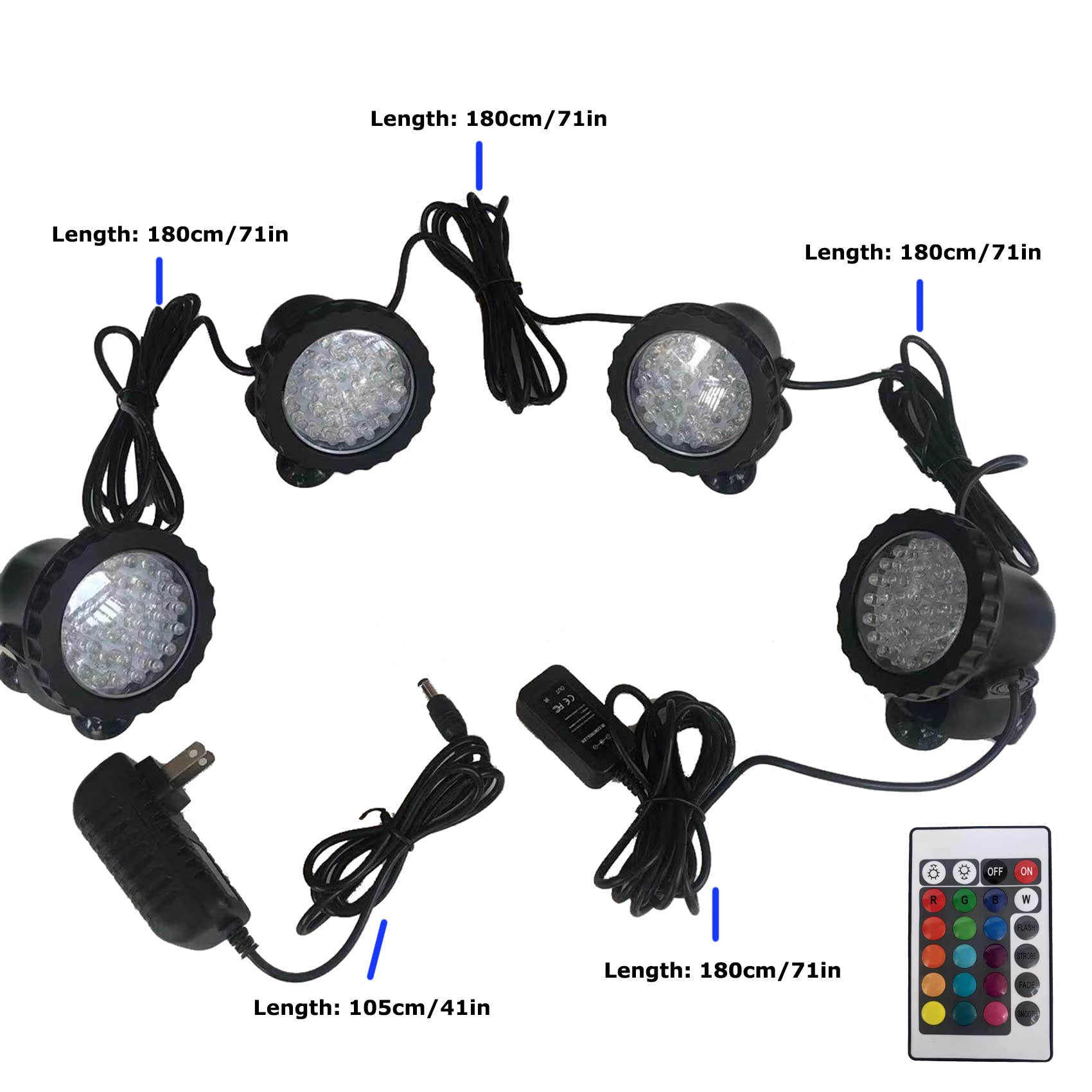 ZHGSERVU Pond Lights Submersible Color Changing LED Fountain Lights, IP68, Set of 4 with Remote, Adjustable & Dimmable, for Garden & Pool