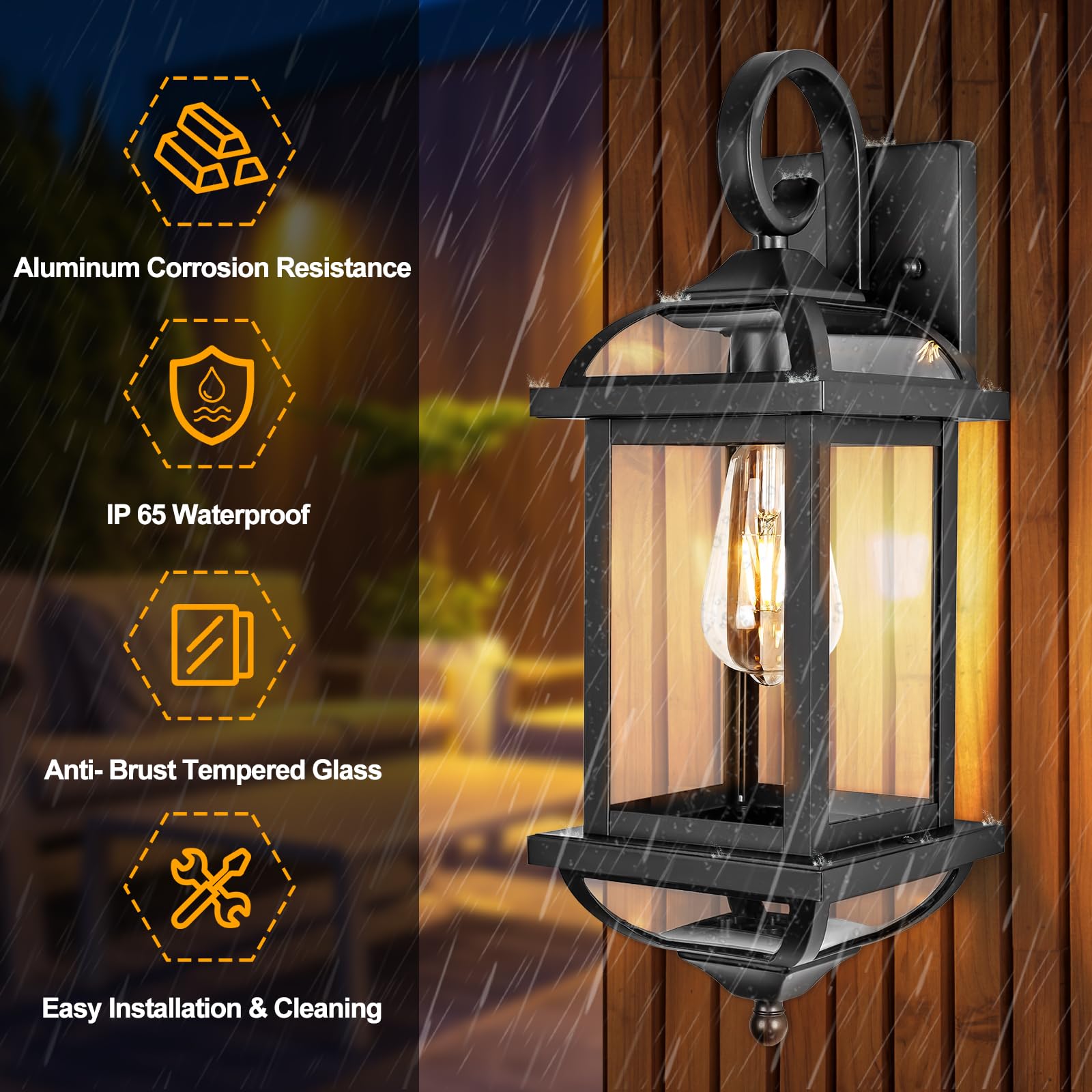 Roravilila 18” Black Porch Lights, Waterproof Aluminum Lanterns, 2-Pack Outdoor Fixtures