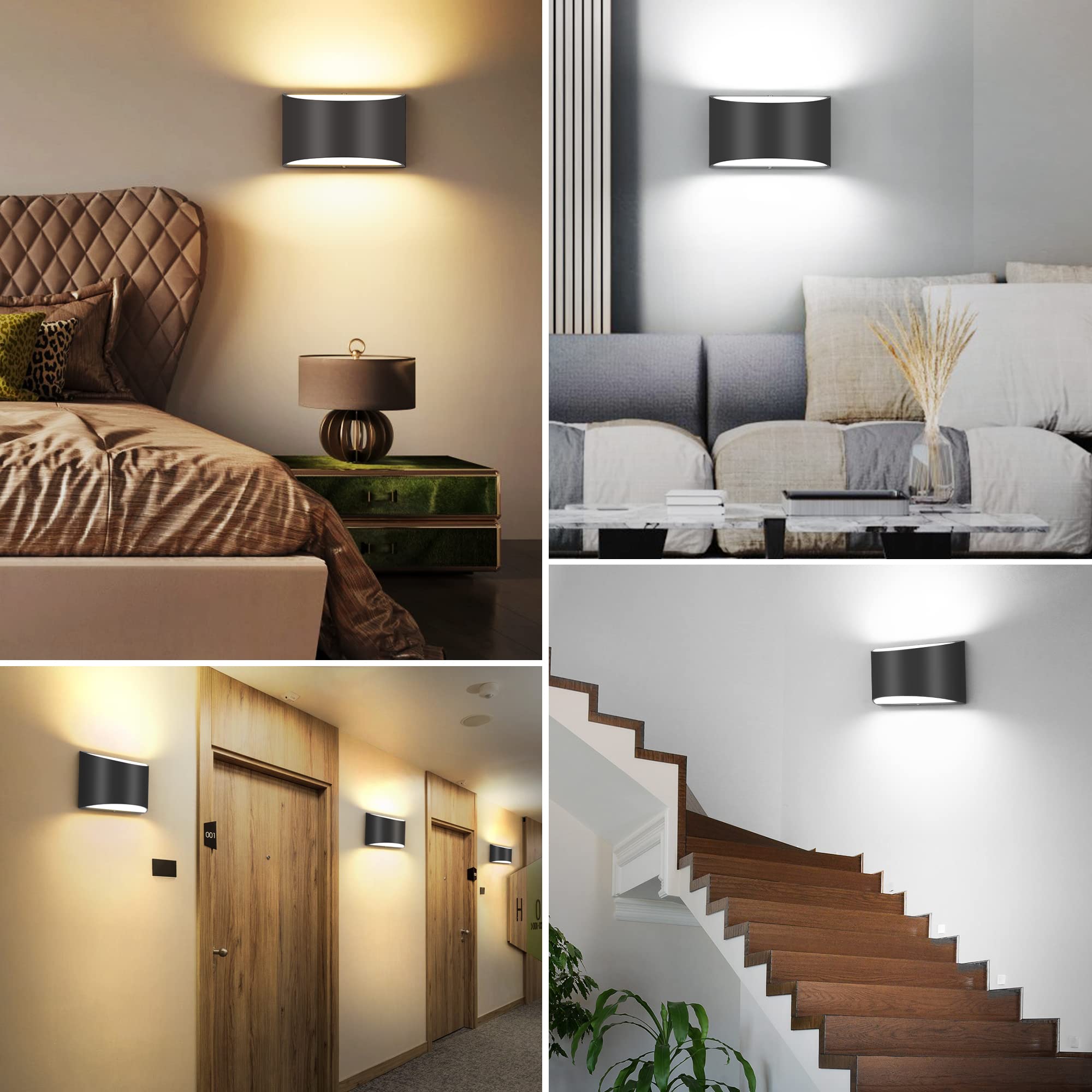 Trlife Modern Wall Sconces, 3000K/4000K/6000K Selectable And Dimmable Led Wall Sconce 12W Aluminum Wall Mounted Light Hardwired Wall Sconces For Bedroom Bedside Living Room Hallway(Black, 1 Pack)
