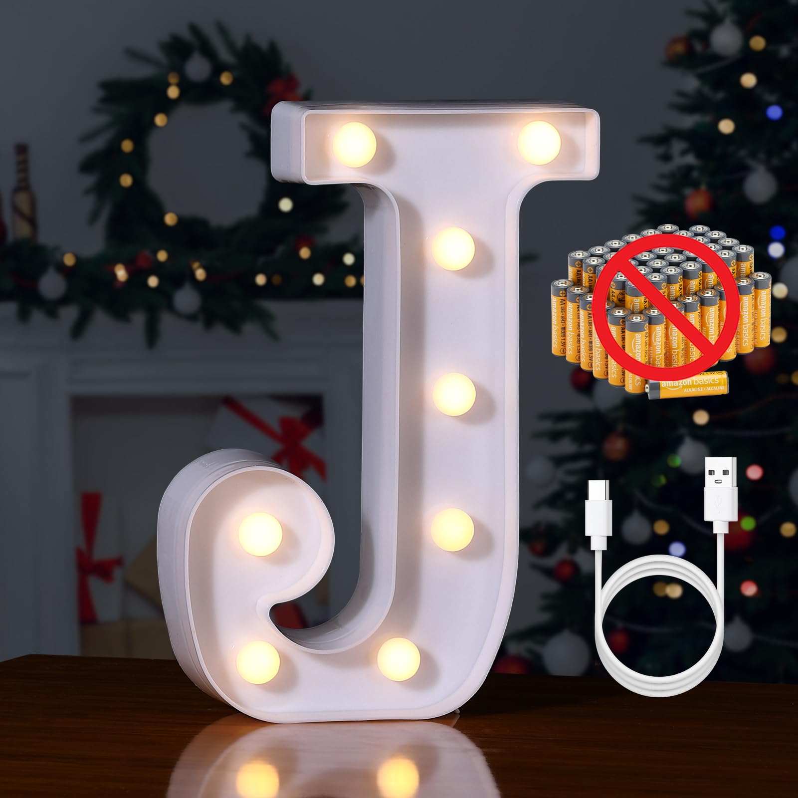 Foaky Rechargeable LED Marquee Light - Warm Plastic Sign for Home Bar Decoration, Size J, Model Recharge-ABS