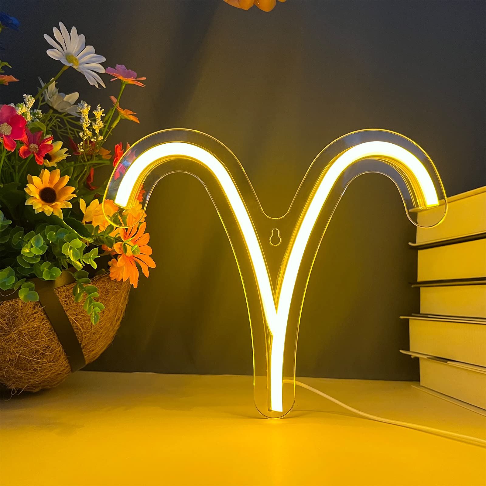 BerniceKelly Aries LED Neon Sign, 11L x 1W, Acrylic Wall Decor, Astrology Zodiac Light for Kids Room, Model XZ2400