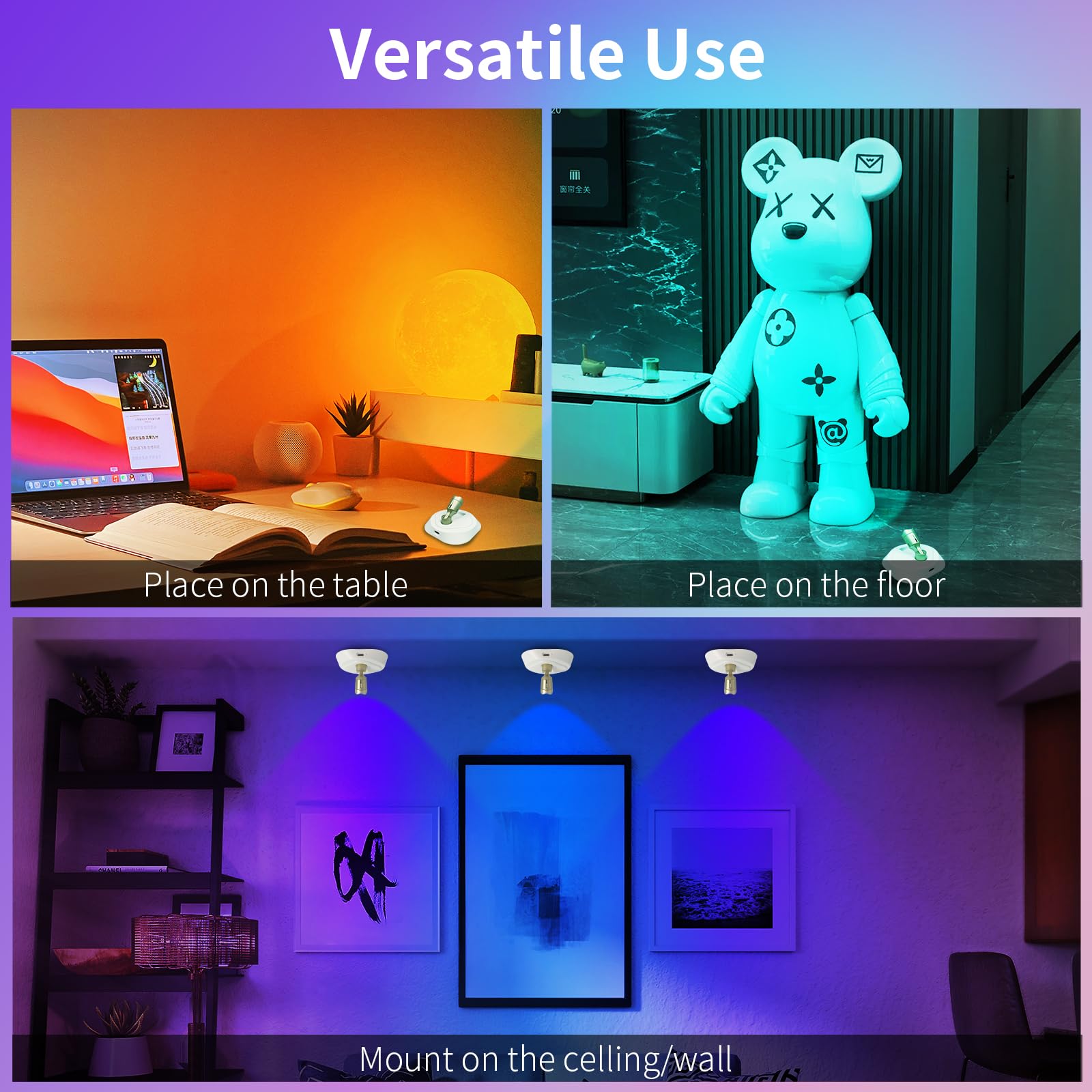 LEASTYLE LED Wireless Spotlights - RGBW Rechargeable Up Lights, 16 Colors, Dimmable, Remote Control, White+Gold, 2 Pack, Model TL011-rgb-whgd
