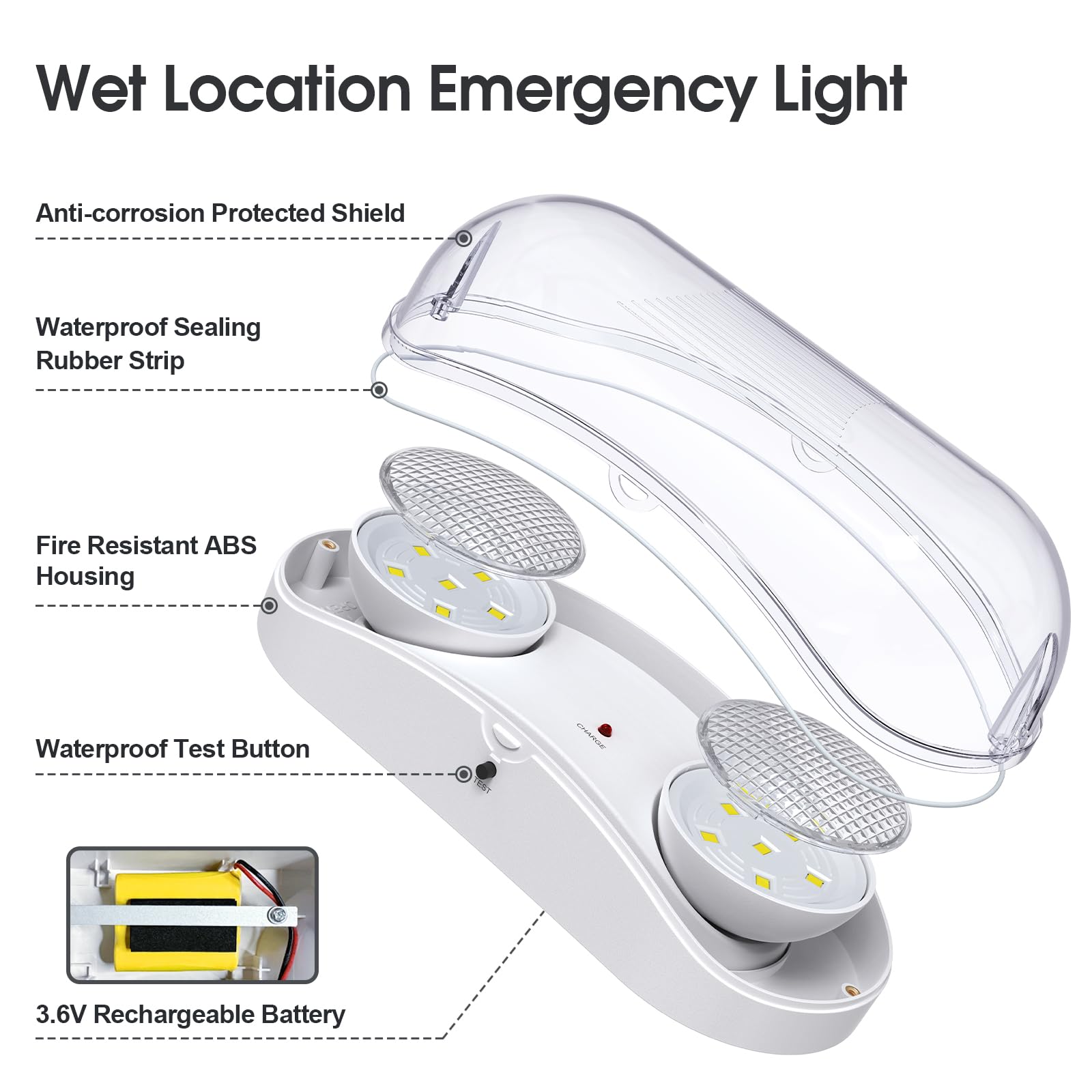 Outdoor Emergency Light With Battery Backup  Exterior Emergency Exit Lights Hardwired  Wet Location Led Egress Lights  Waterproof Commercial Emergency Lighting Fixture  120-347V  Ul Listed(2 Pack)